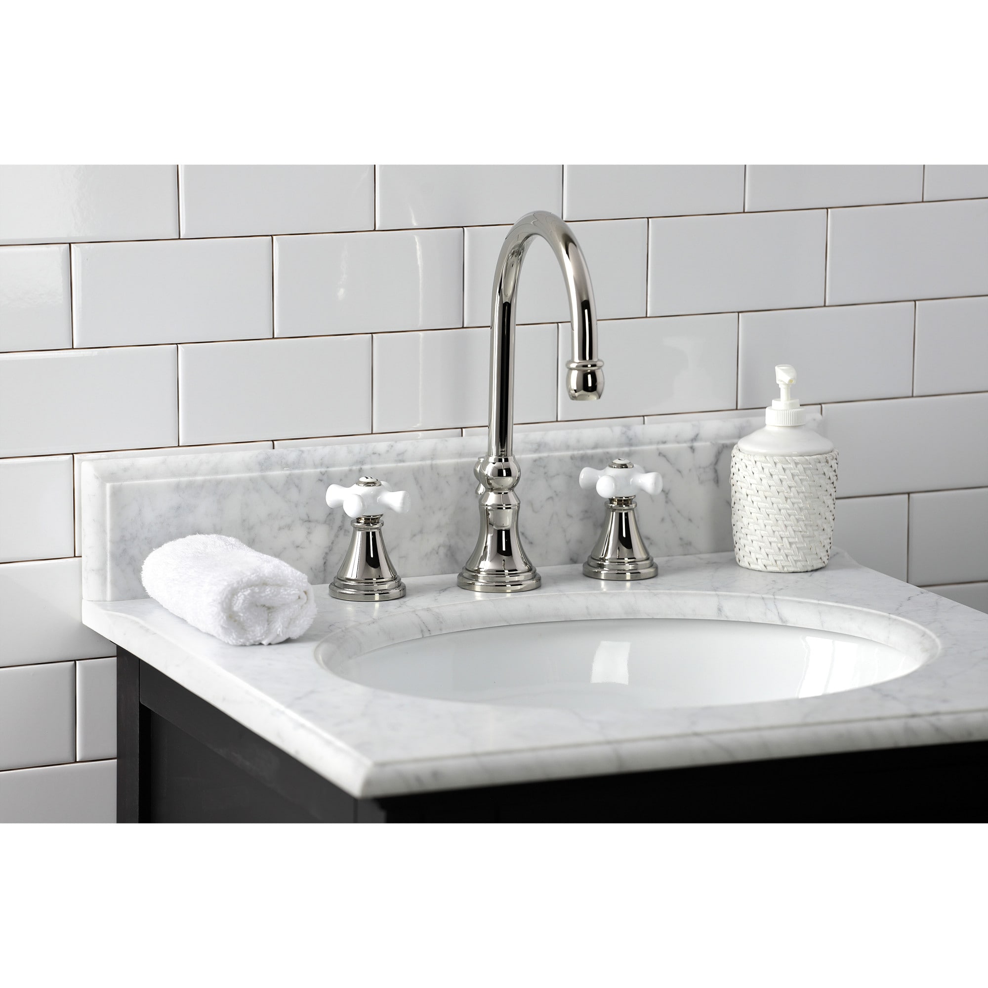 Kingston Brass WLKS2986PX Governor Polished nickel Widespread 2-handle High-arc Residential Handle Bathroom Sink Faucet with Drain