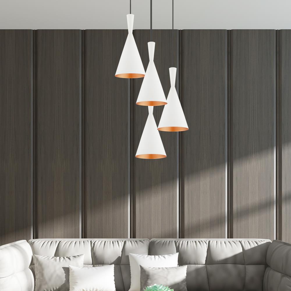 Mini Dual-Cone Pendant Light in White with Gold Interior Finish