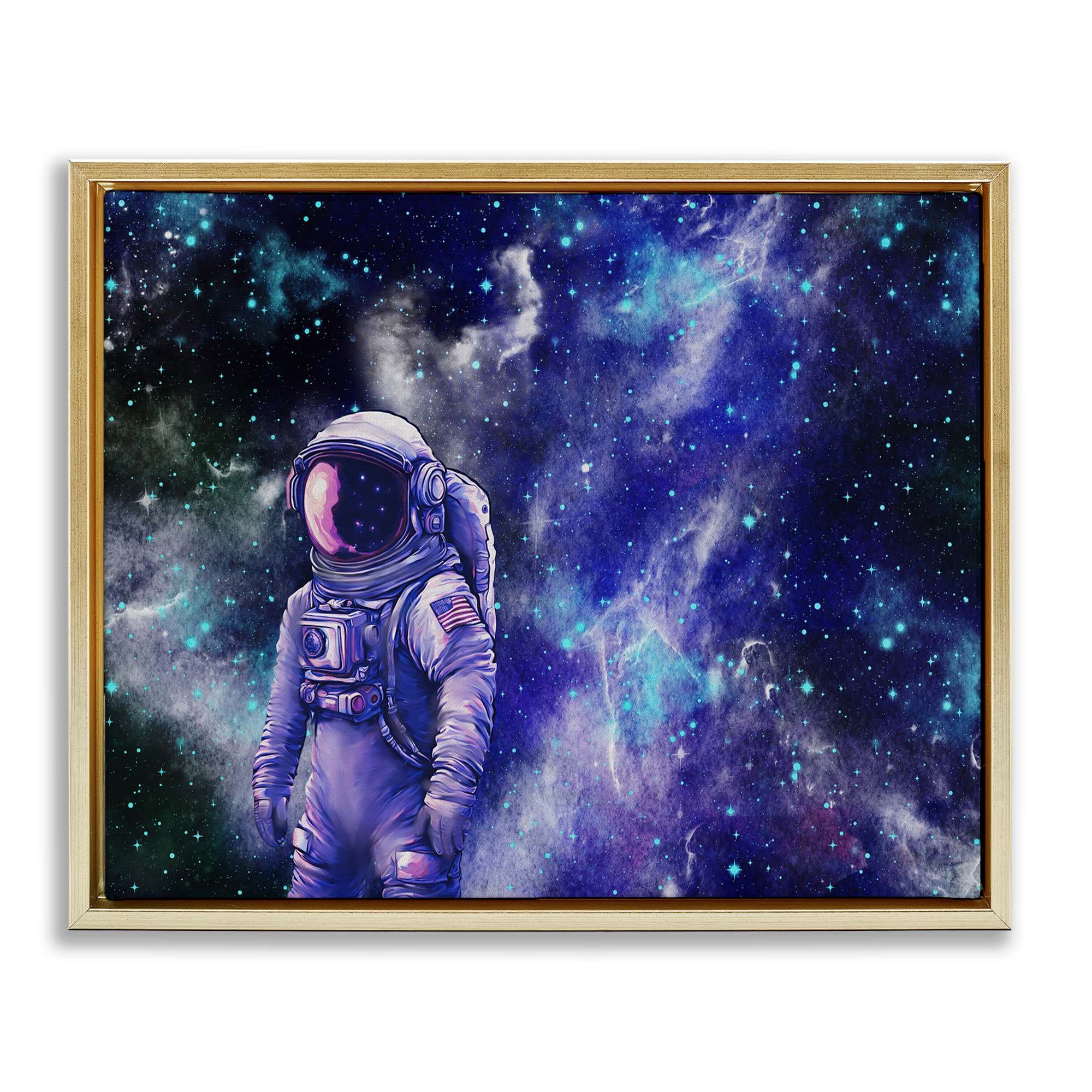Stupell Industries BS-058-FFG-24X30 Astronaut with Blue Nebula Gold Framed Floater Canvas Wall Art By Jesse Keith 31 x 25