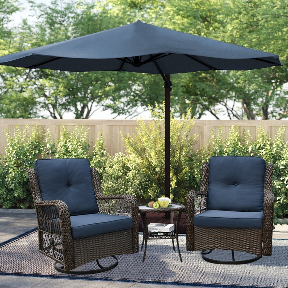 Topcraft 3-Piece Wicker Patio Conversation Set with Blue Cushions in ...