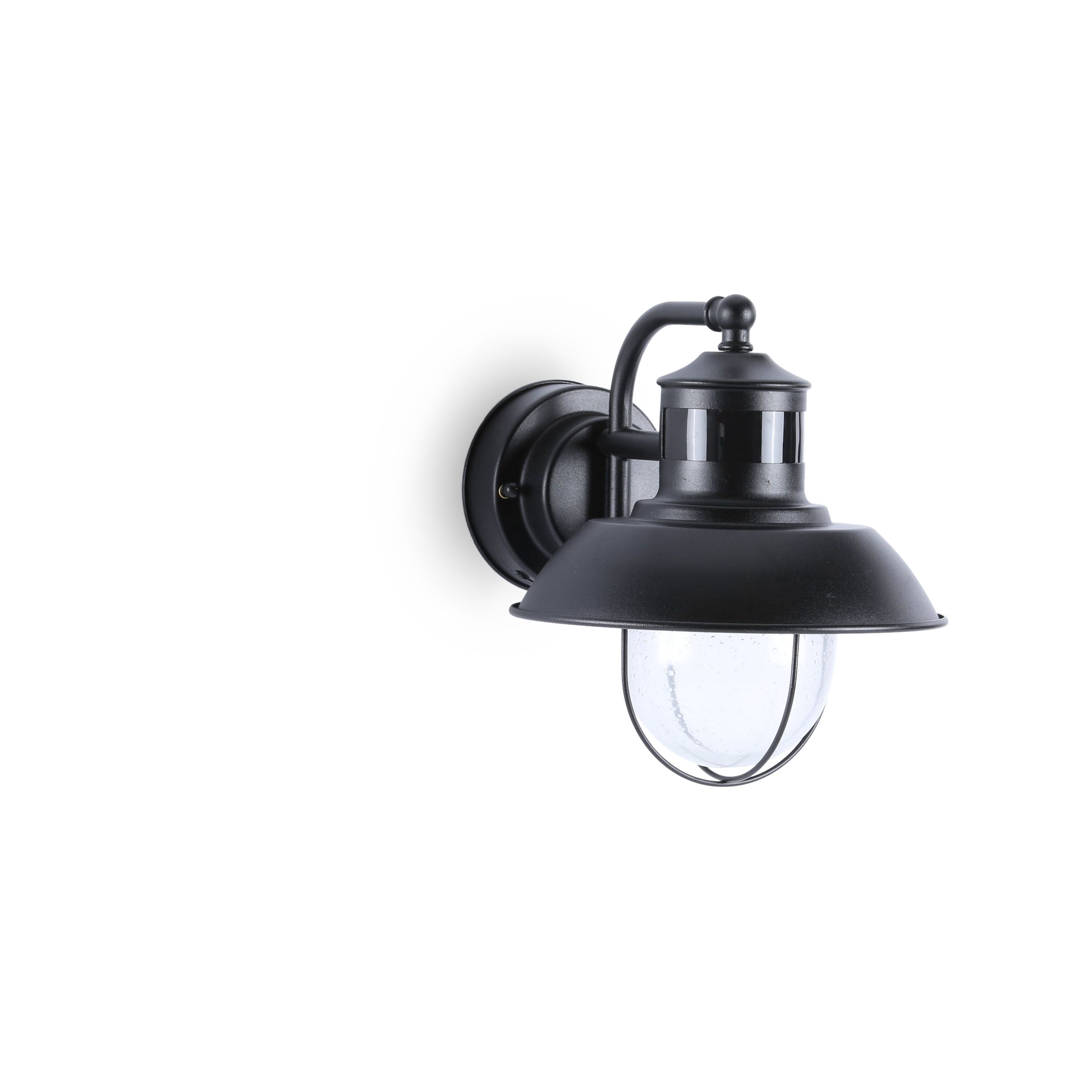 CHESHAM OUTDOOR PIR WALL LIGHT IN TEXTURED BLACK WITH CLEAR GLASS SHADE 70331 