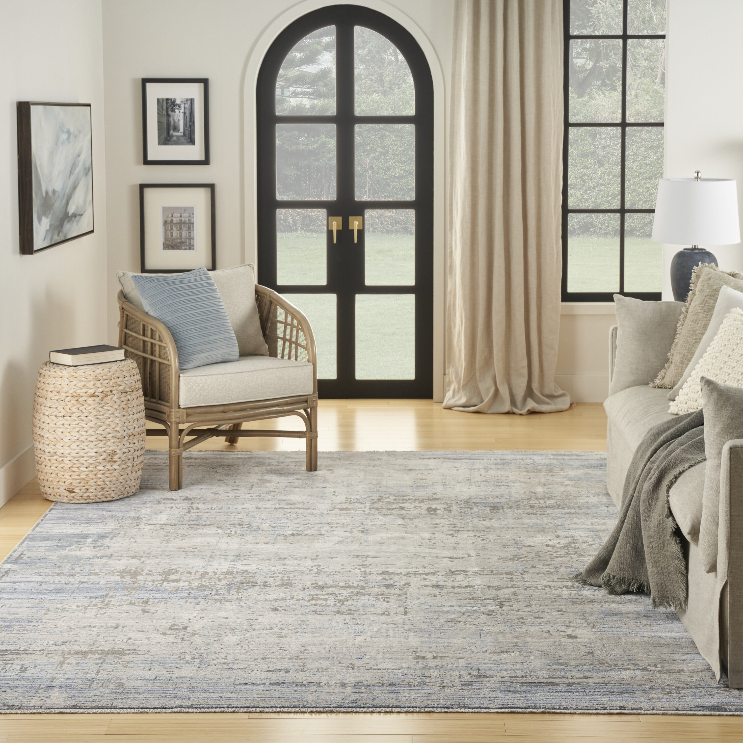 Blue and Gray Abstract 8' x 10' Stain-Resistant Synthetic Rug