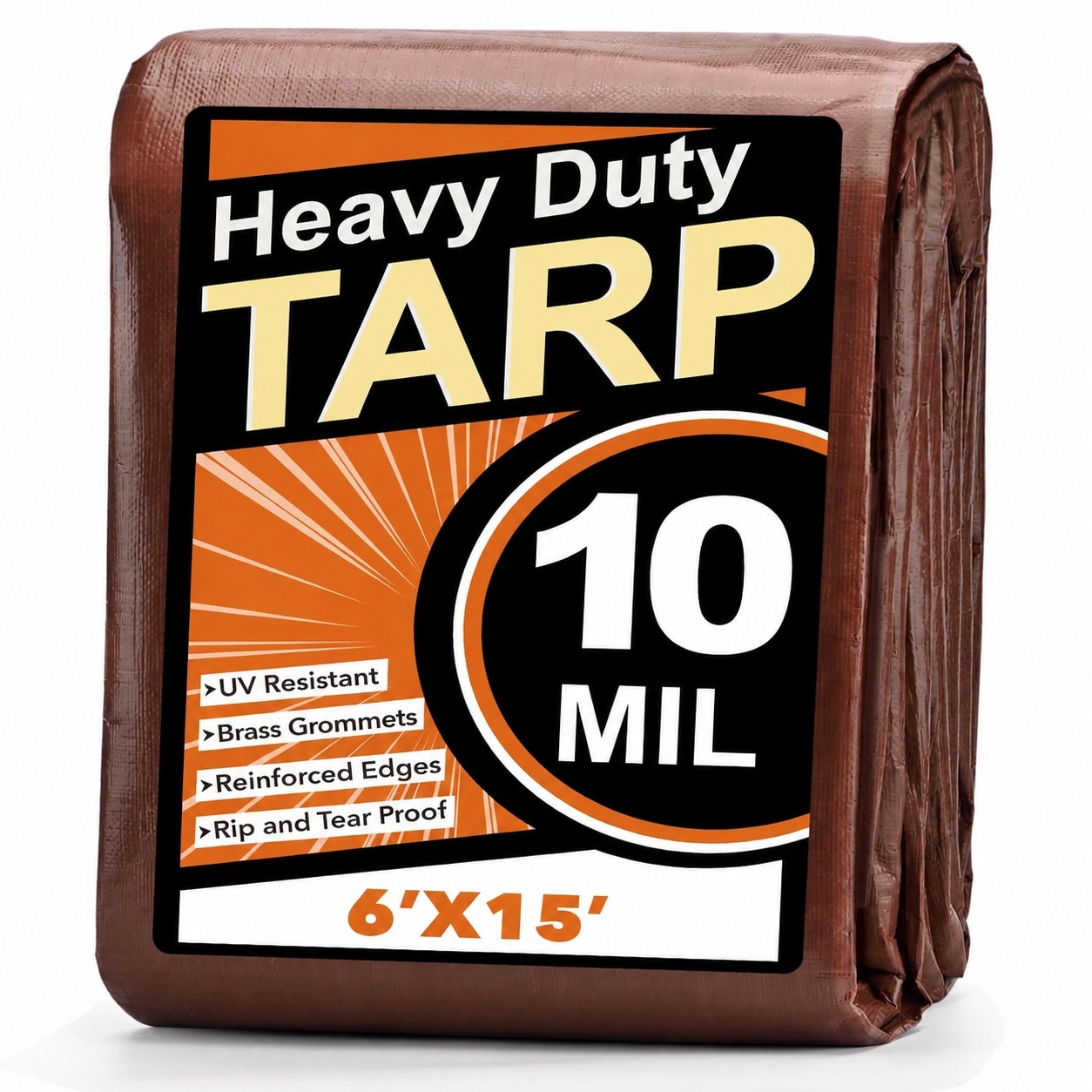 JVFCXXV  Heavy Duty Waterproof Poly Tarp Six by Fifteen Feet Ten Mil Thick Multipurpose Outdoor Cover with Reinforced Grommets for Camping Patio
