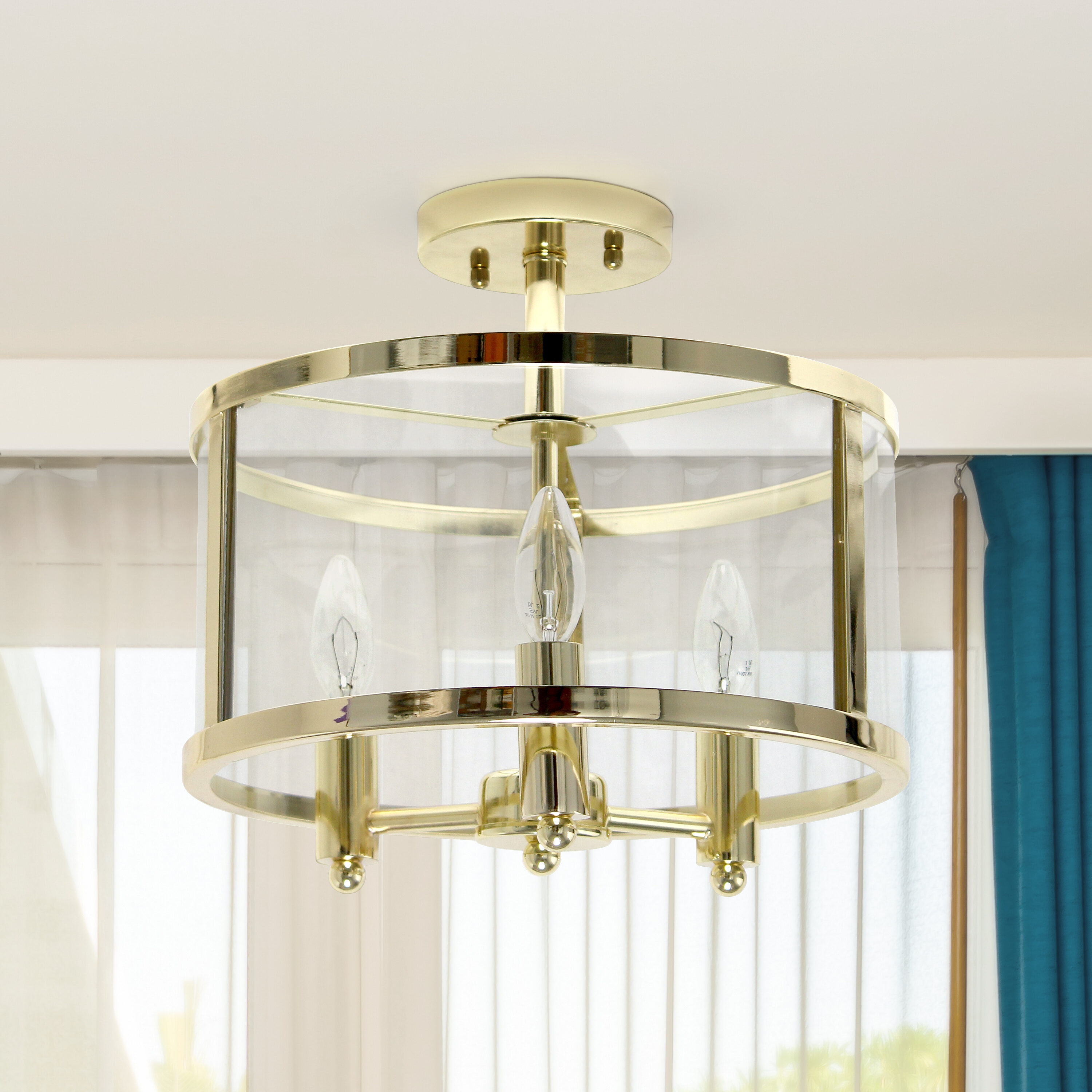 Vintage Gold 13'' Glass Semi-Flushmount Ceiling Light with Iron Accents