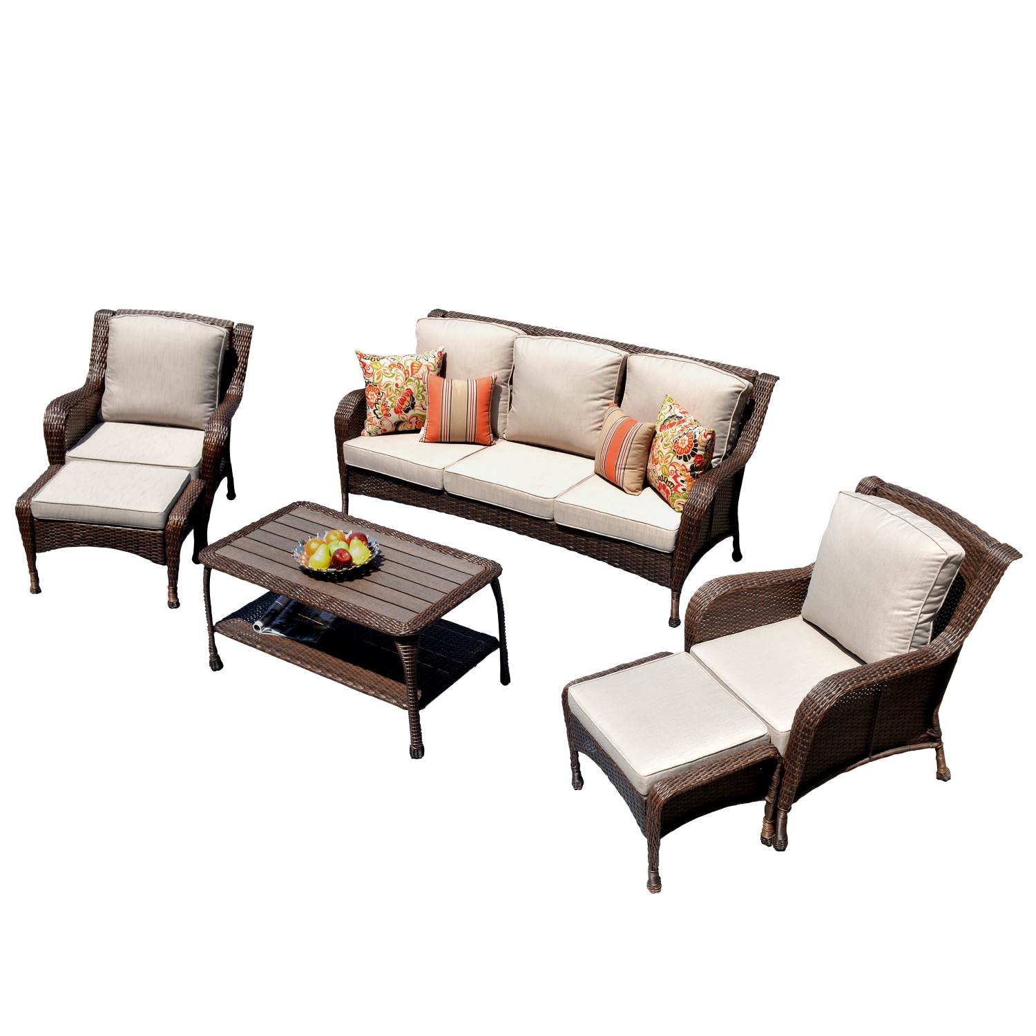 Ovios KS200 Kenard 6 -Piece Rattan Patio Sofa Conversation Set with Off-white Cushions