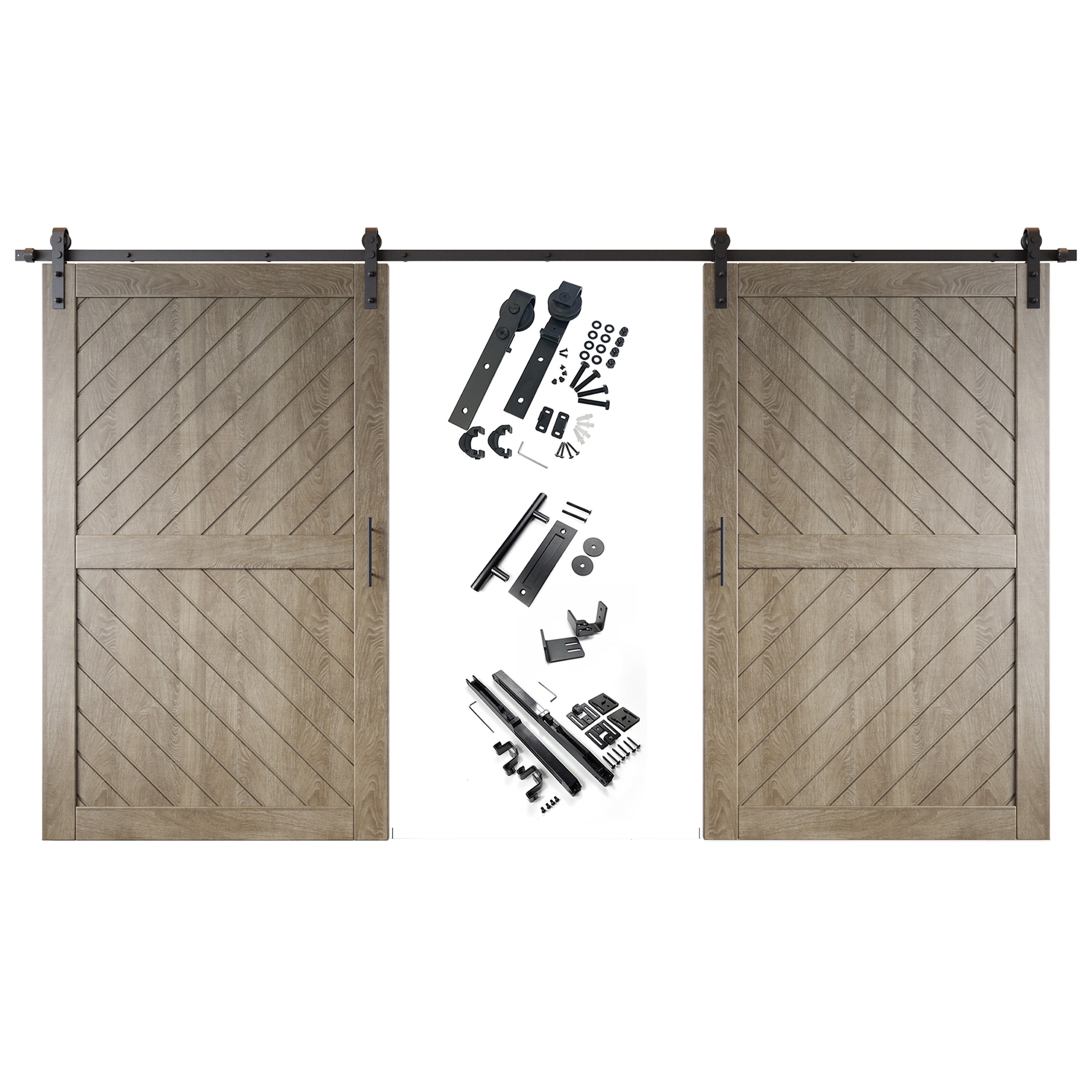 HOMACER YT2H216C-XT3-4880-GR 48-in x 80-in Classic Gray Prefinished Non-standard Pine Wood Solid core Double Barn Door (Hardware Included)