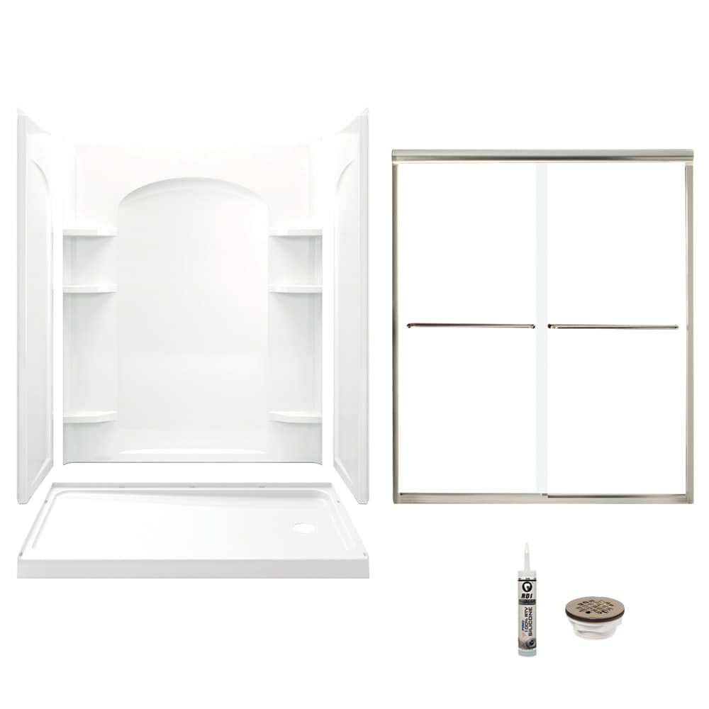 Ensemble White 5-Piece 32-in x 60-in x 74-in Base/Wall/Door Rectangular Alcove Shower Kit (Right Drain) Drain Included | - Sterling 7218R-5475NC-B-0