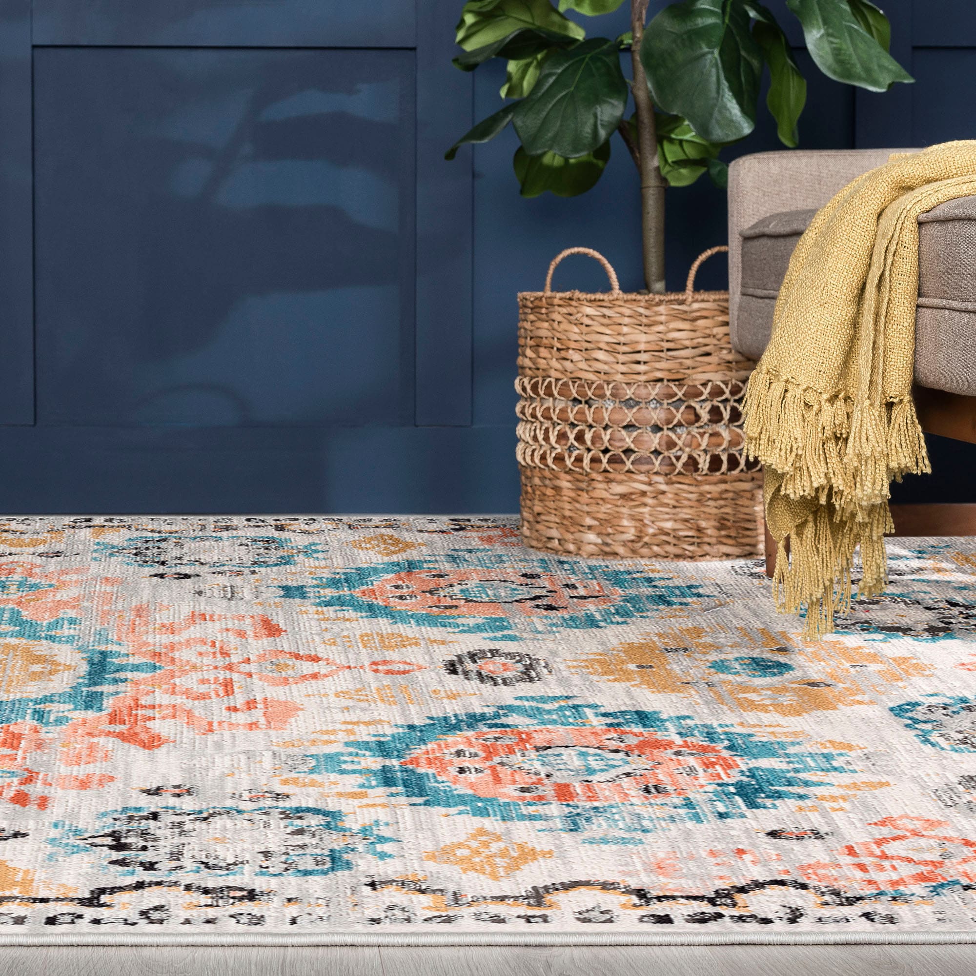 Anabel Blue 5' x 8' Synthetic Rectangular Easy-Care Area Rug