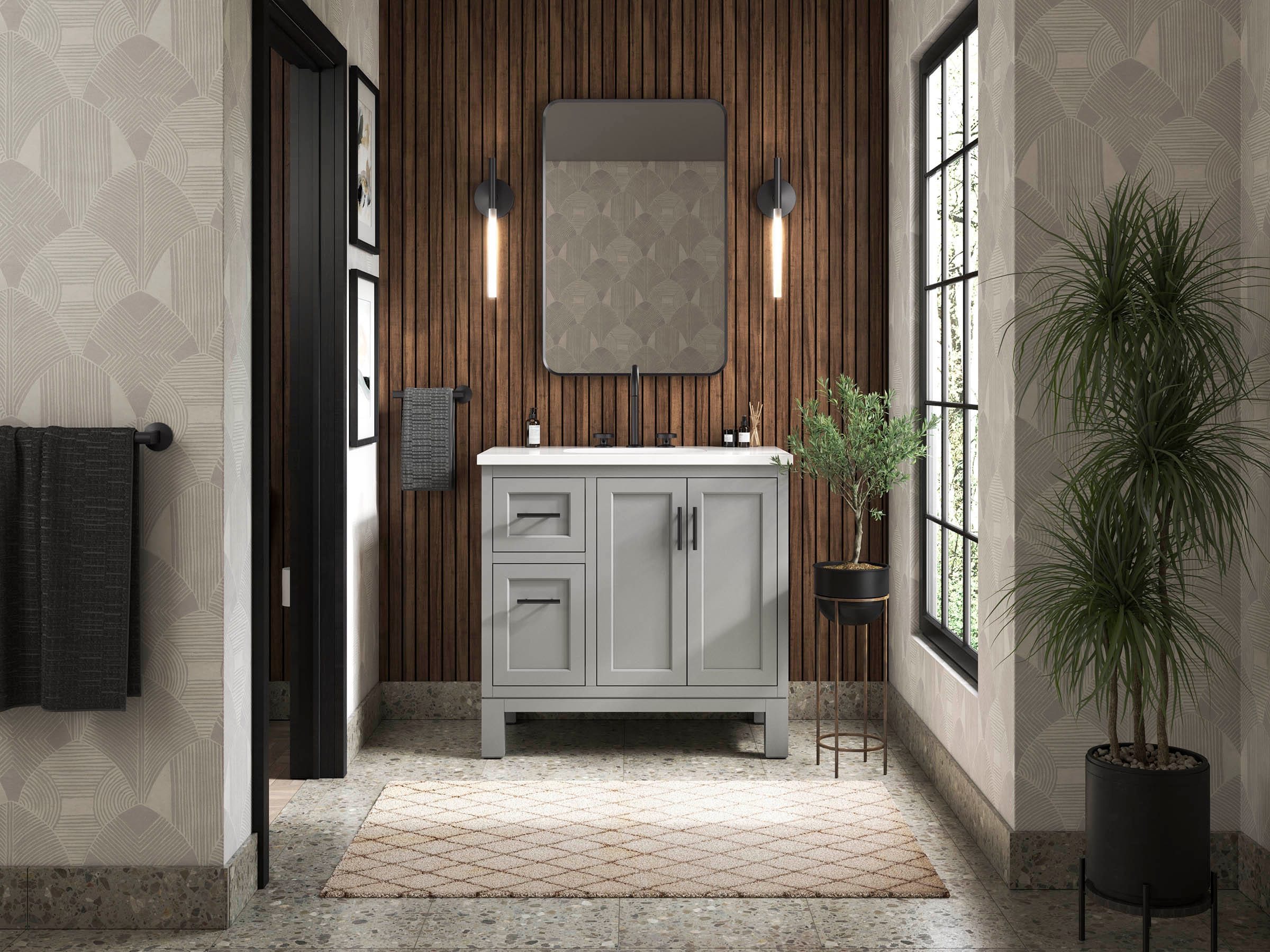 KOHLER 31244-ASB-1WT Quo 36-in Mohair Grey Undermount Single Sink Bathroom Vanity with White Quartz Top