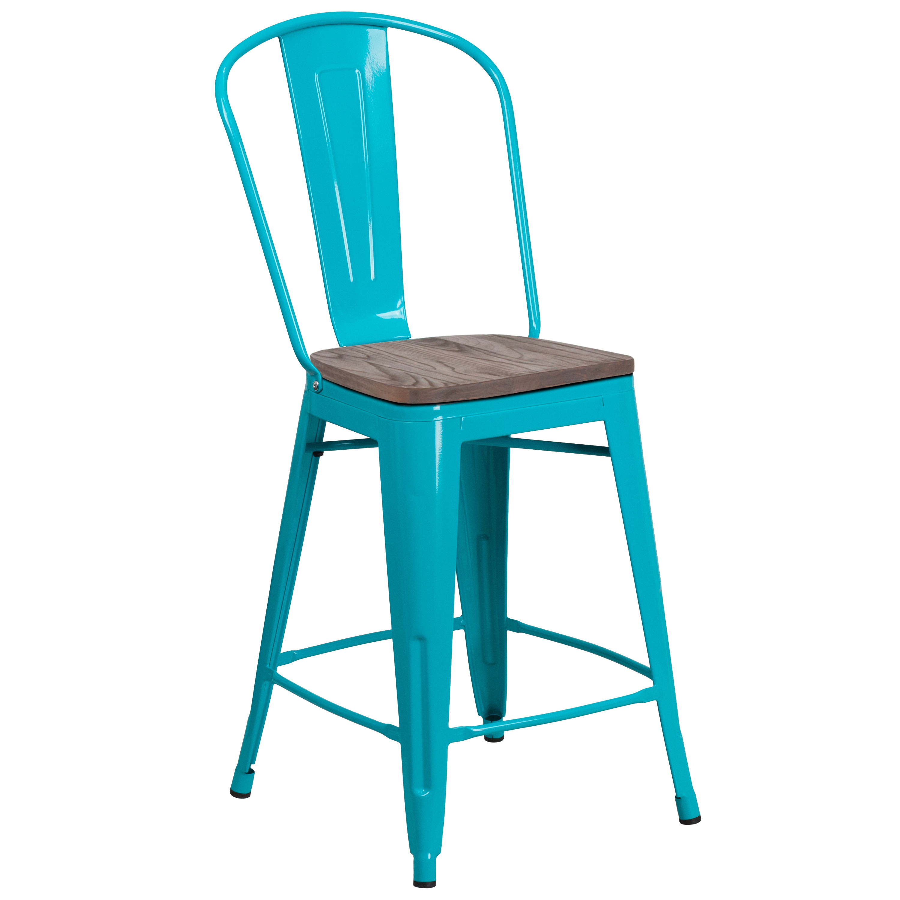 Flash Furniture 889142873945 Crystal Teal-Blue 24.0-Inches H Counter height Square seat Metal Bar Stool and Back