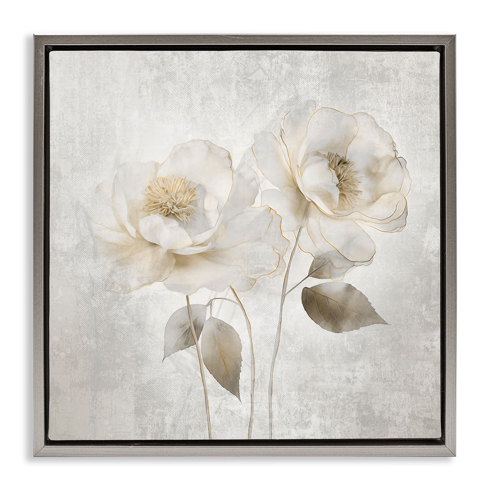 Stupell Industries BS-274-FFL-17X17 Contemporary Muted Blossoms Gray Framed Floater Canvas Wall Art By Irene Weisz 18 x 18
