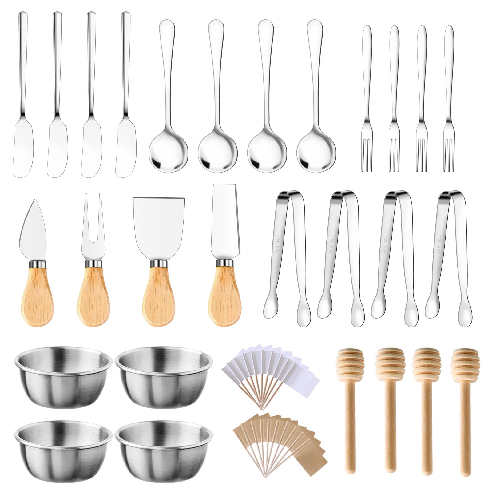 Aoibox  48 Piece Charcuterie Accessories Stainless Steel Utensils with Wooden Handle Knives for Pastry Weddings