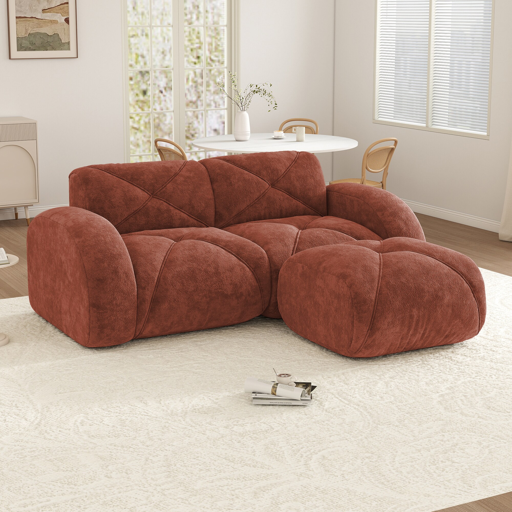 Homy Casa  VCLM 80.3-in W Red Brown Modular Velvet Modular Cloud Cloud Sectional Sofa with Movable Ottoman Comfort and No Assembly