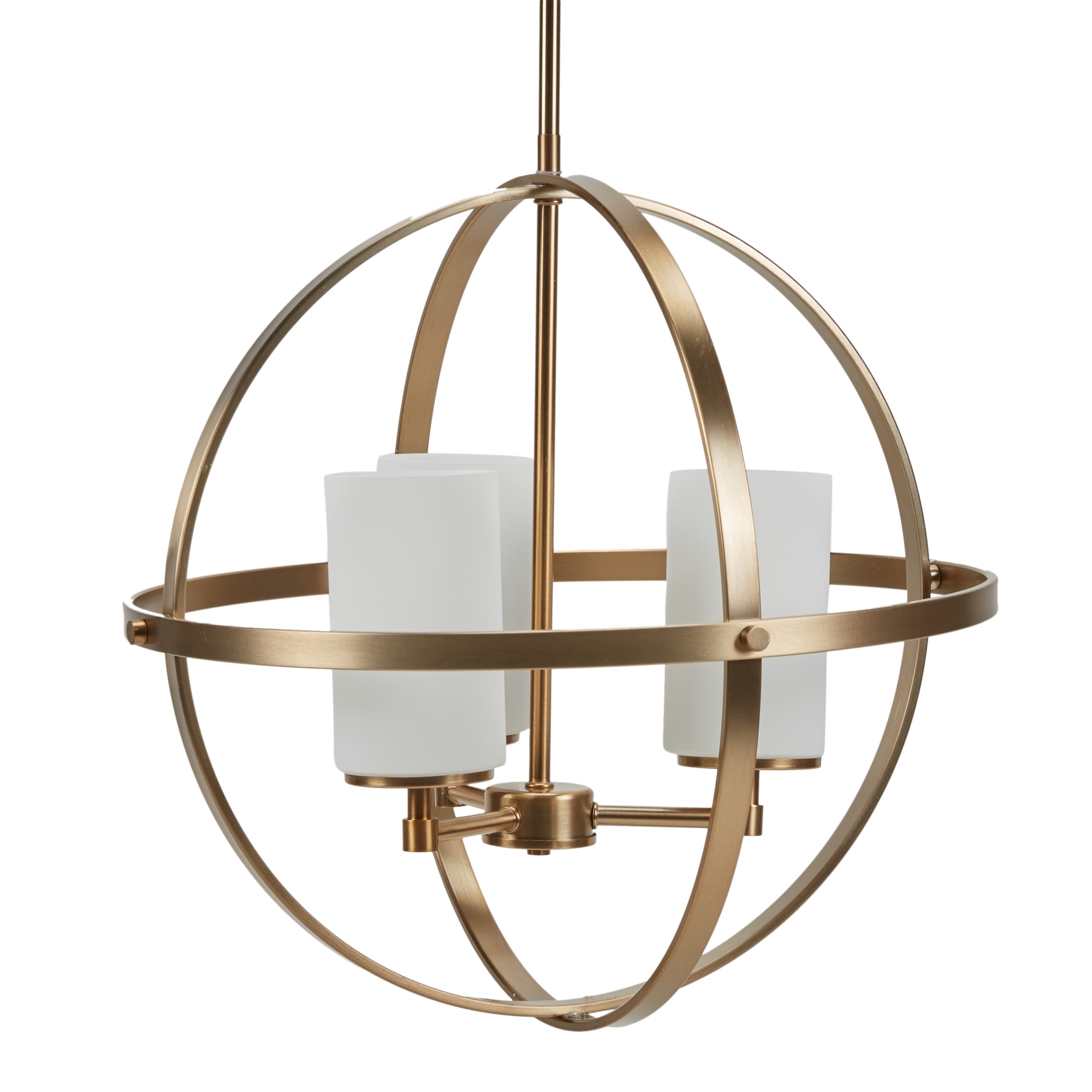 Satin Bronze Mini Cage Chandelier with Etched Glass Shades