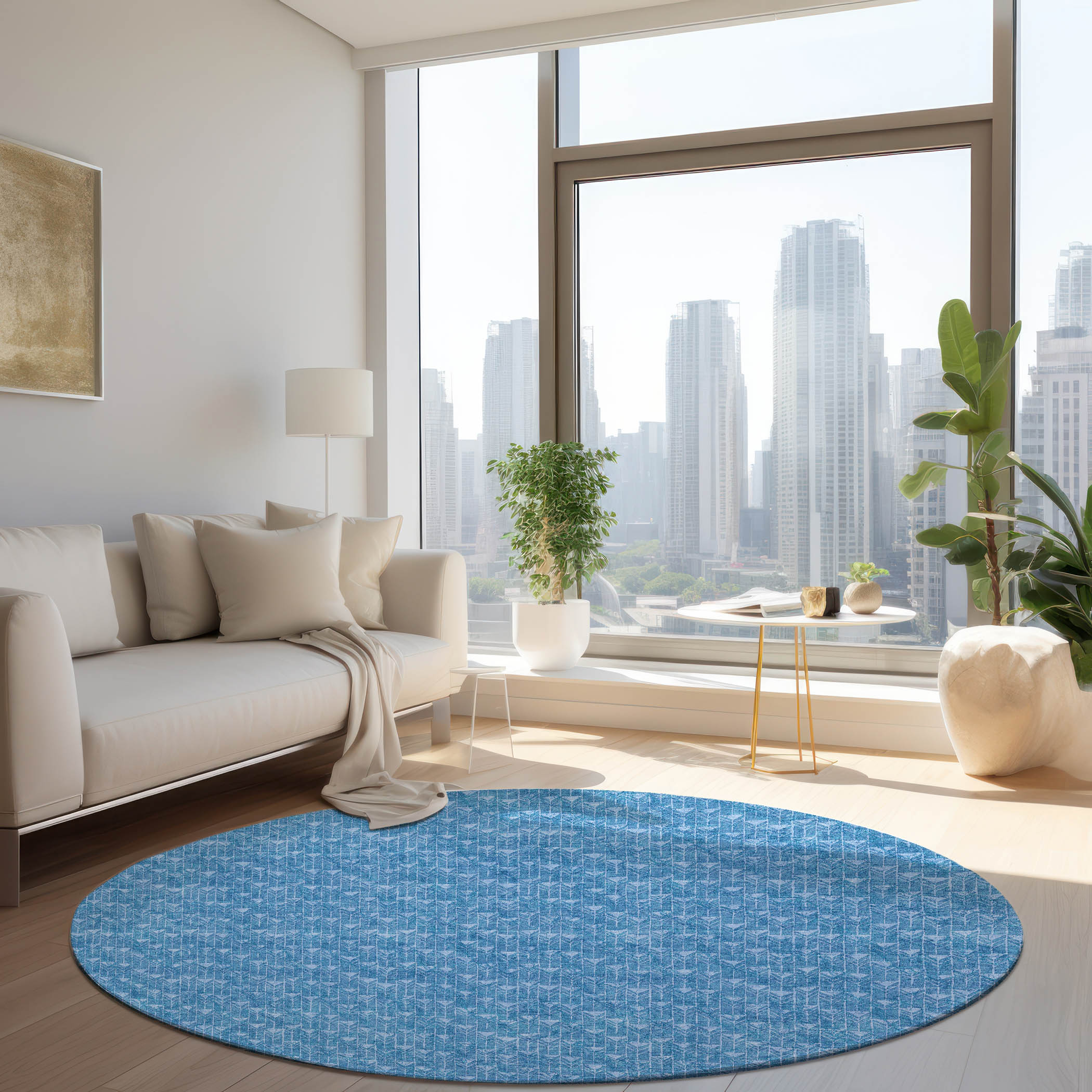 Addison Rugs ACN514BU8RO Chantille ACN514BU 8 x 8 (ft) Polyester Blue Round Indoor/Outdoor Abstract Machine washable Area rug