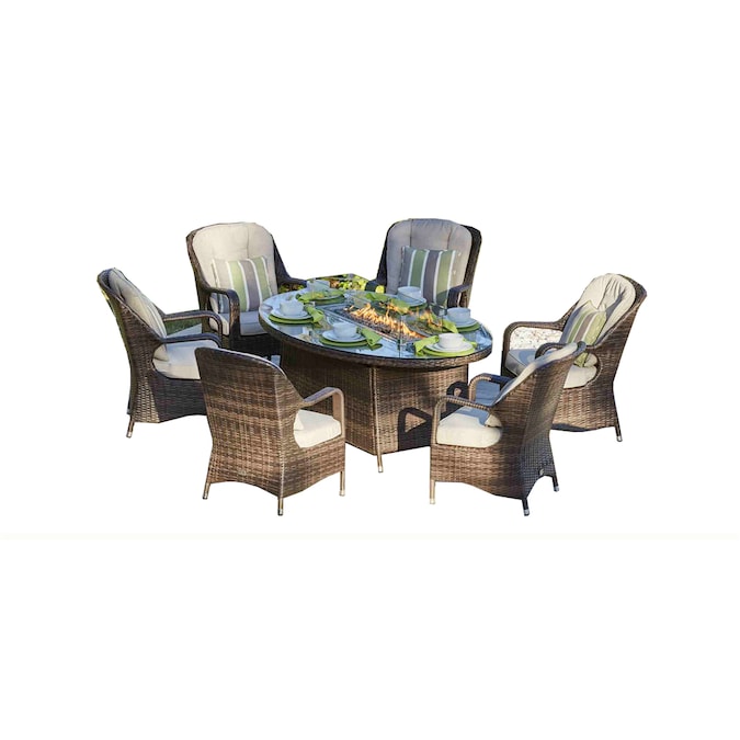 Patio Gas Fire Pits Table Dining Set, Outdoor Patio Set With Gas Fire Pit Table