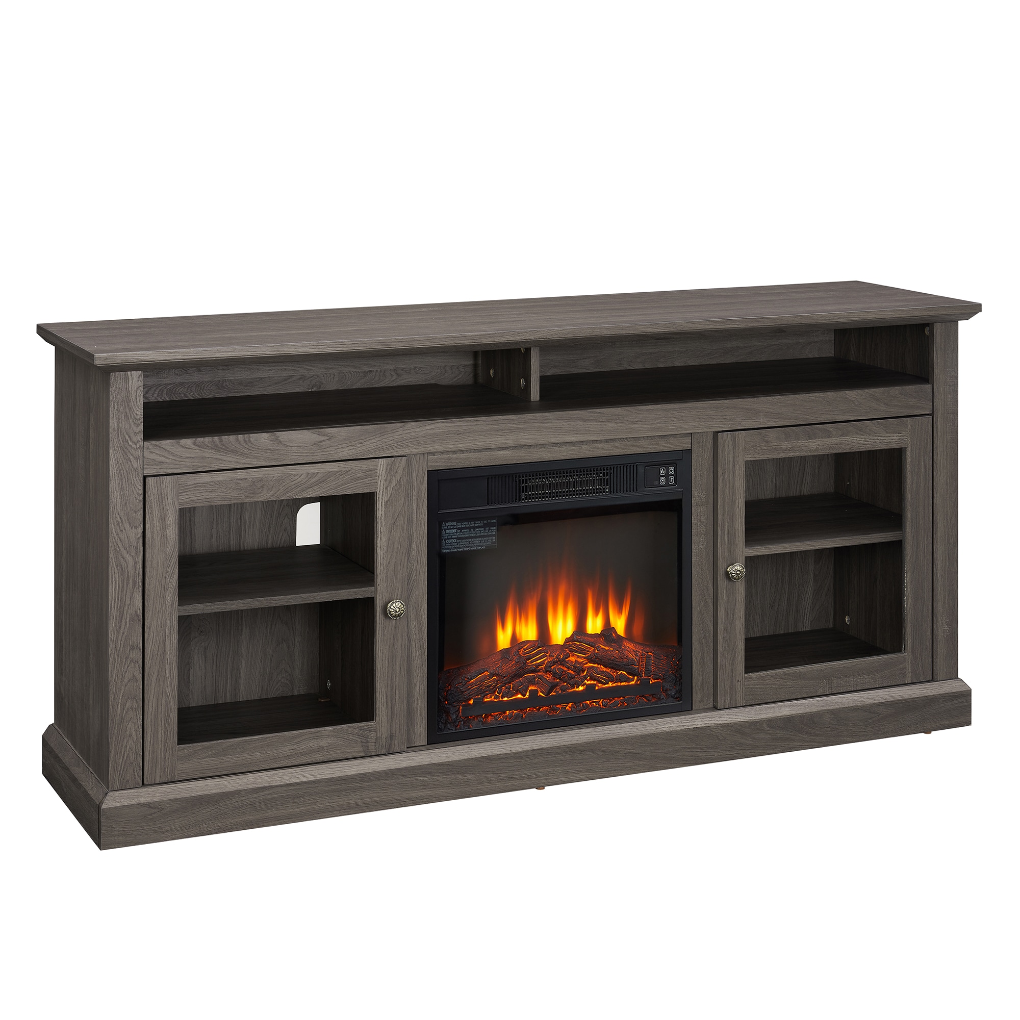 SINOFURN SYC500005GY 60-Inches W Dark Walnut TV Stand with LED Corner or flat wall Electric Fireplace