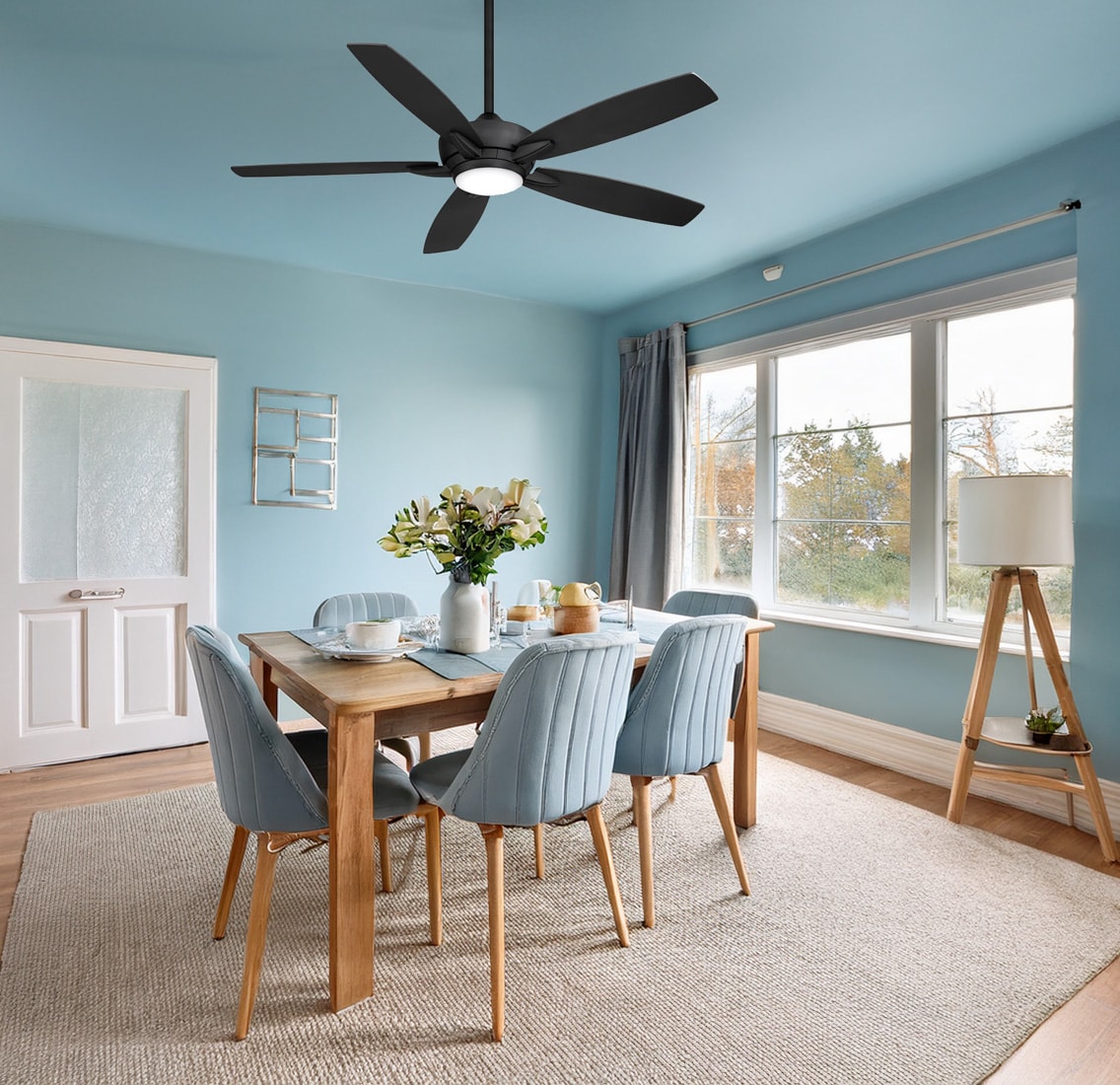 Minka Aire F717L-CL Kelvyn 52-in Integrated LED Black with Black Blades Ceiling Fan With Light 5 -Blade )