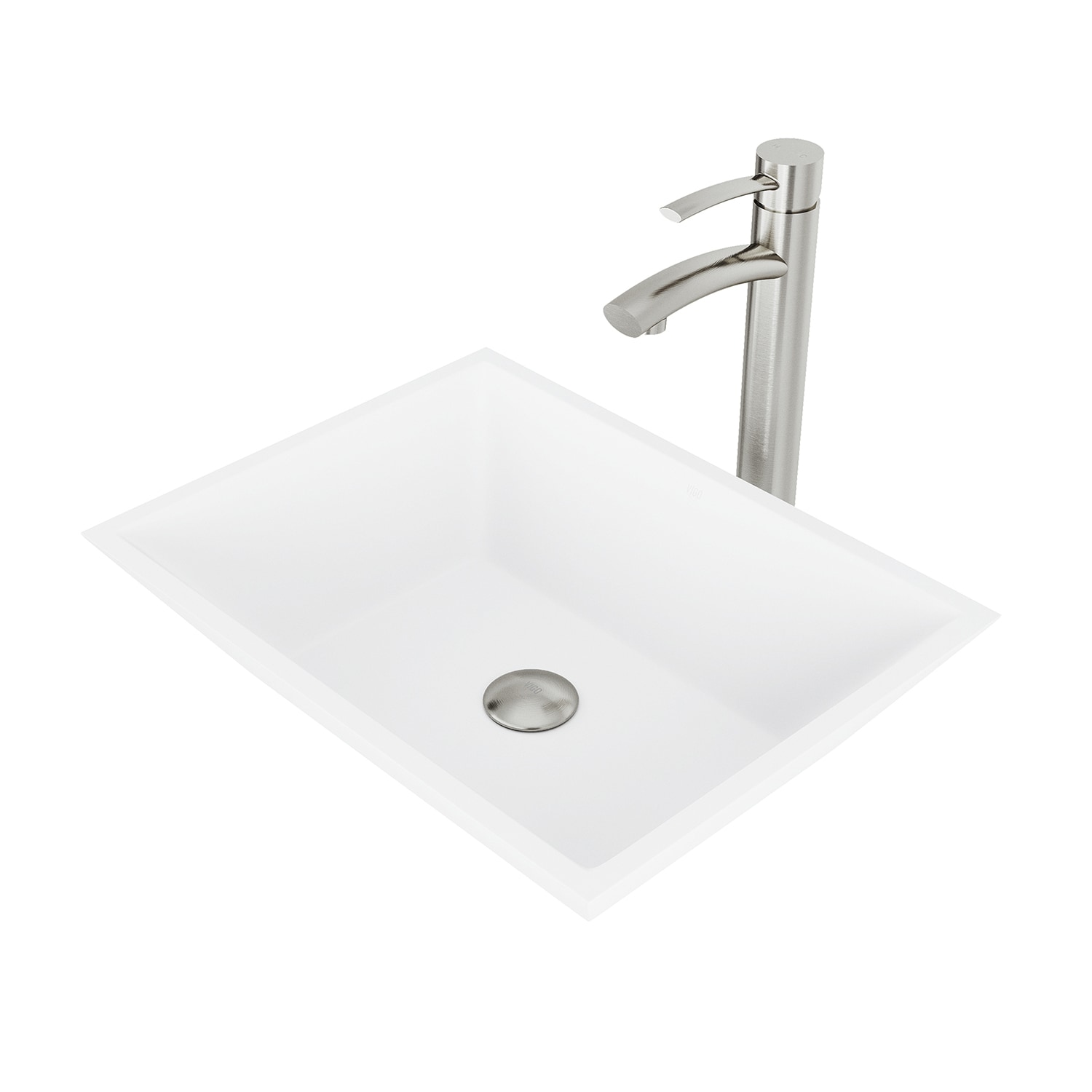VIGO VGT1212 Vessel sink Matte stone Vessel Rectangular Modern Matte White Bathroom Sink with Faucet Included with Drain Included ( 18-in x 14-in )