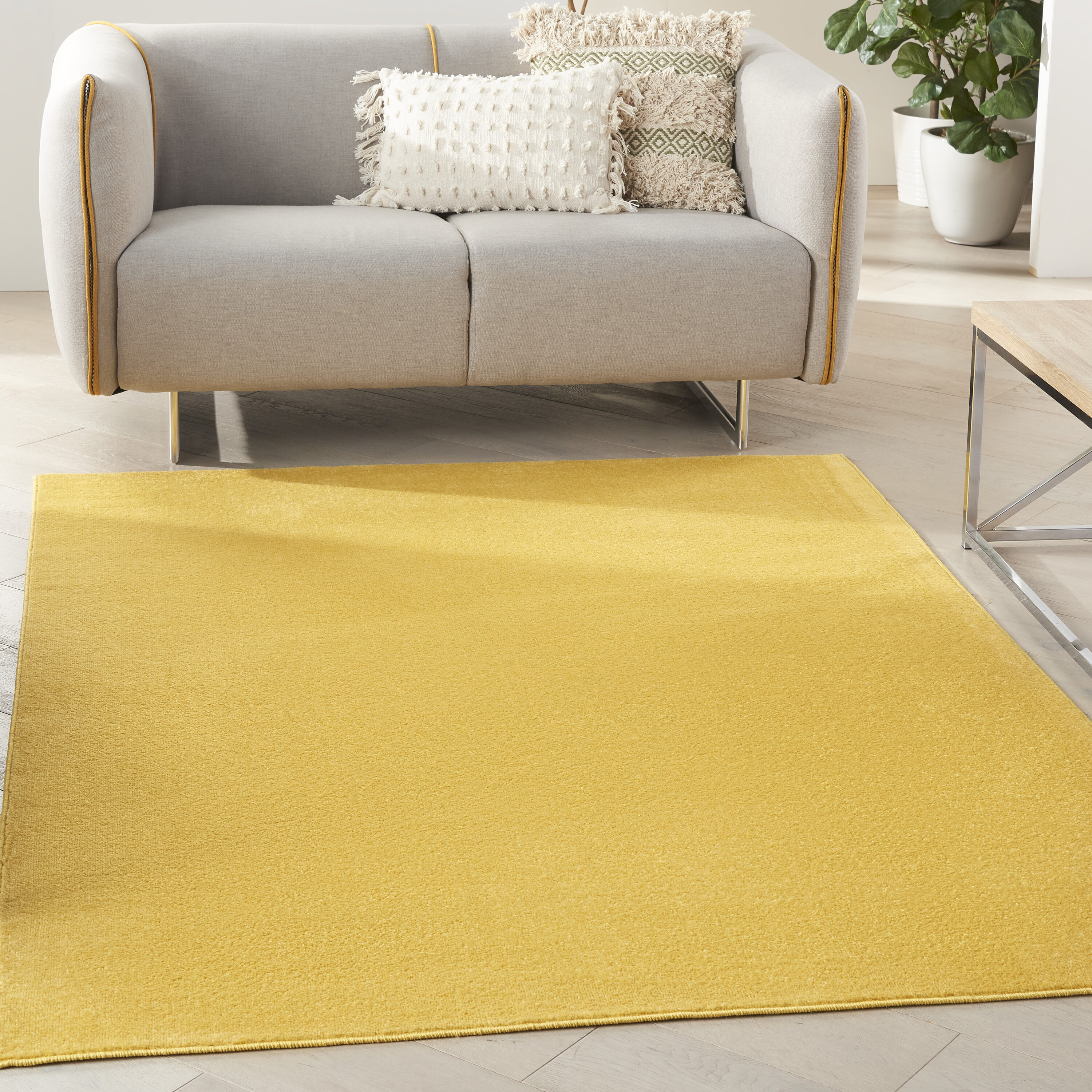 Nourison 099446825438 Essentials 6 x 9 (ft) Loomed Polypropylene Yellow Rectangular Indoor/Outdoor Solid Area rug