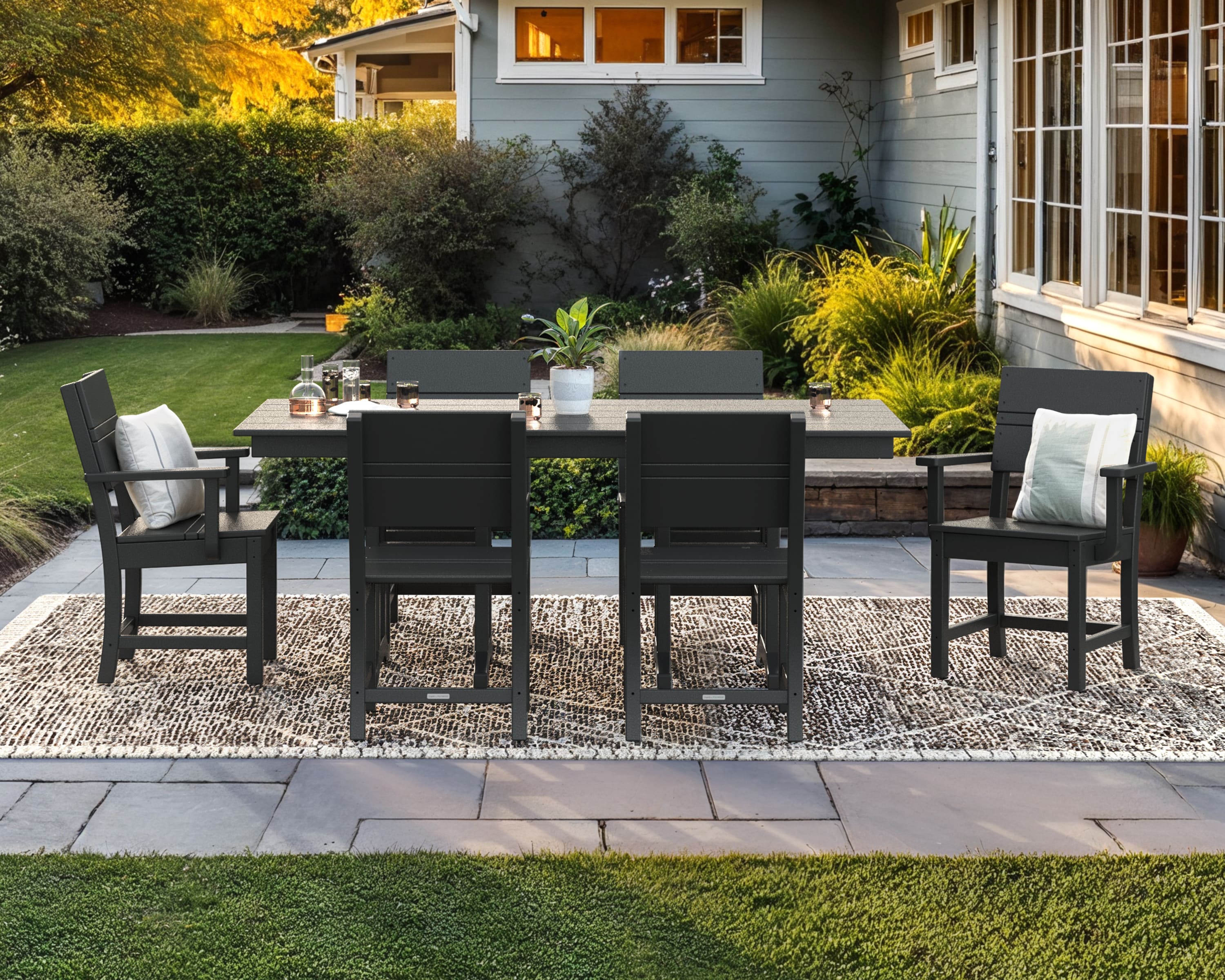 Origin 21 by POLYWOOD PWS2733-1-BL Irving 7 -Piece Black Patio Dining Set Plastic Rectangle Table with 6 Stationary Chairs
