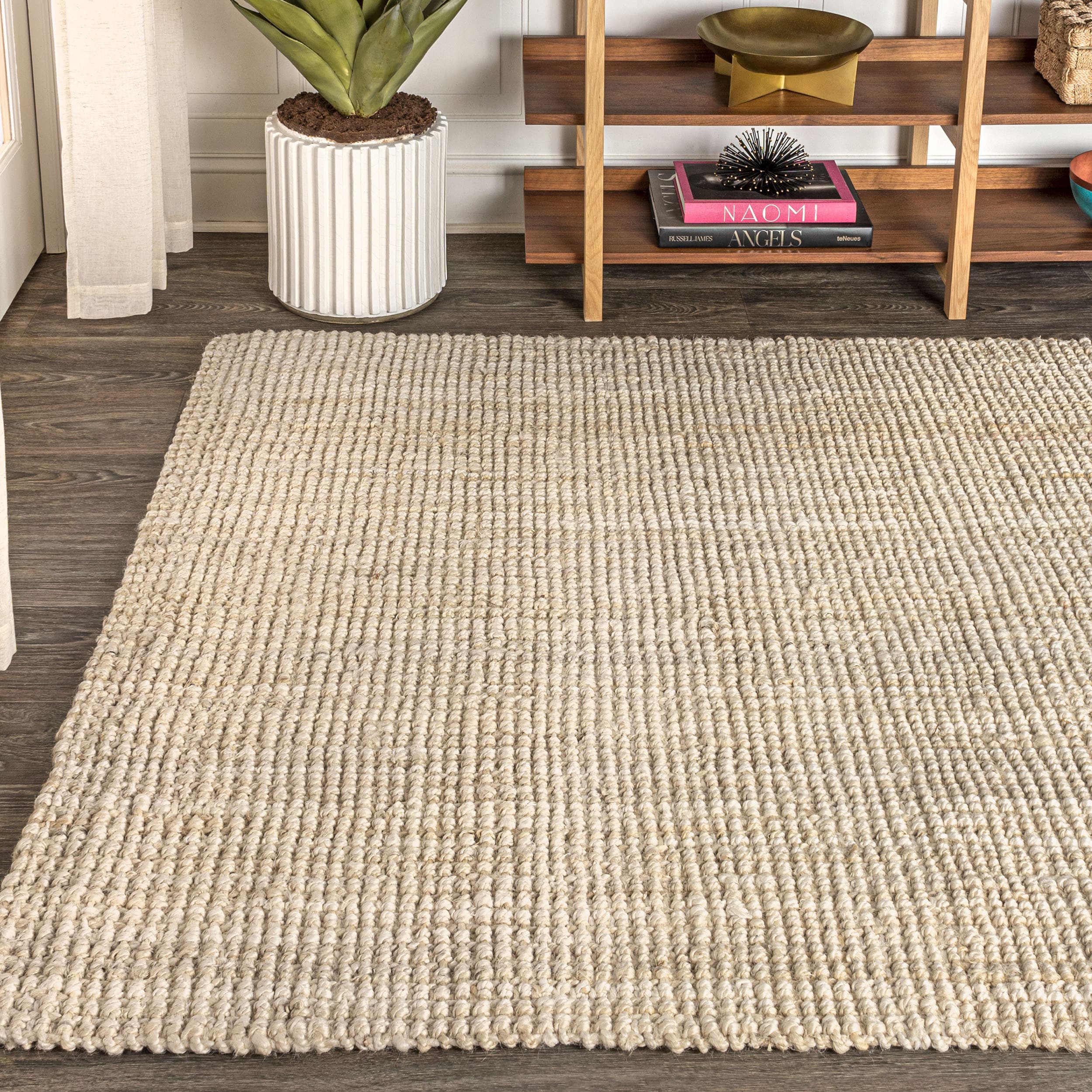 JONATHAN Y Natural Fiber 8 X 10 (ft) Jute Ivory Indoor Solid  Bohemian/Eclectic Area Rug in the Rugs department at