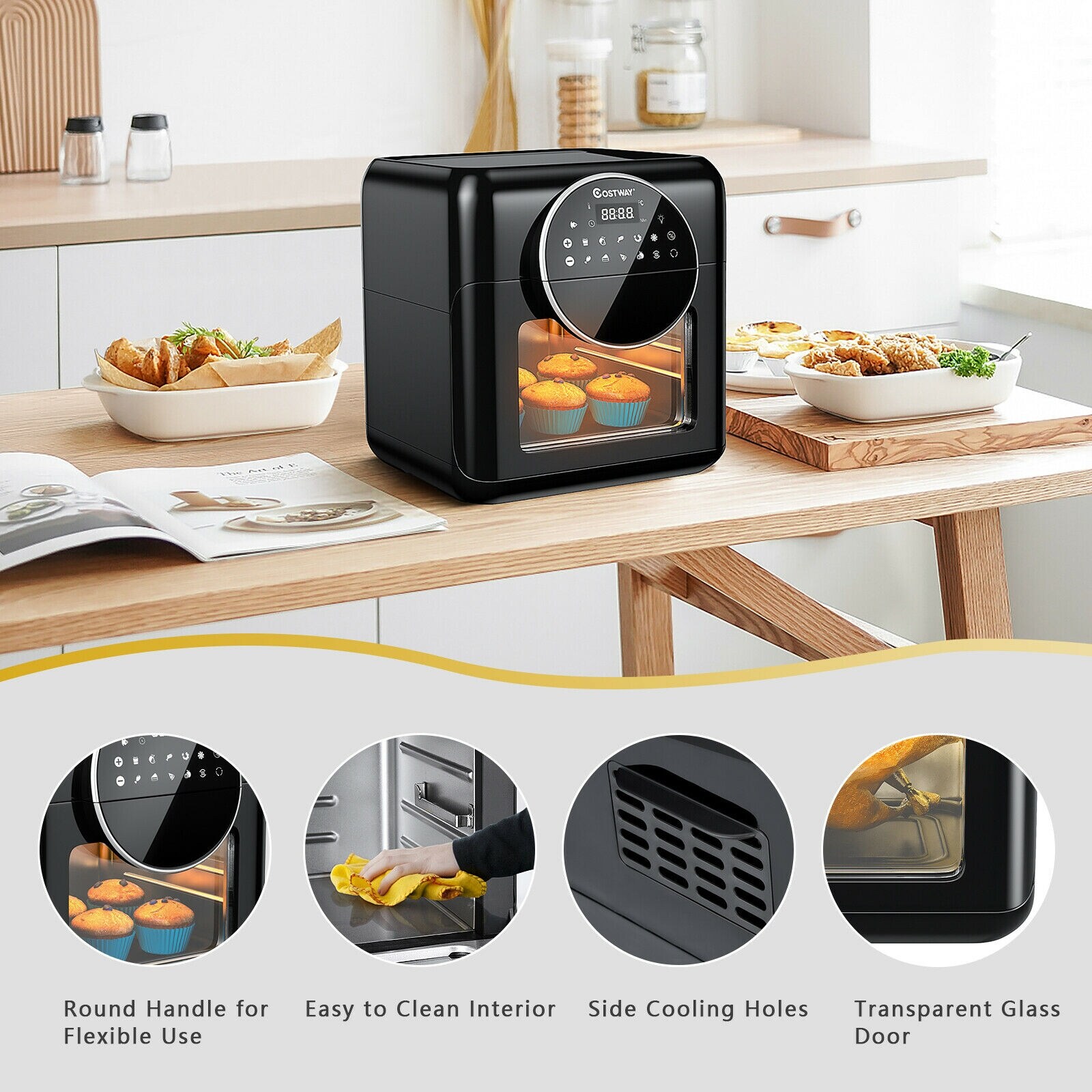 16-in-1 Air Fryer 15.5 qt Toaster Rotisserie Dehydrator Oven, Black