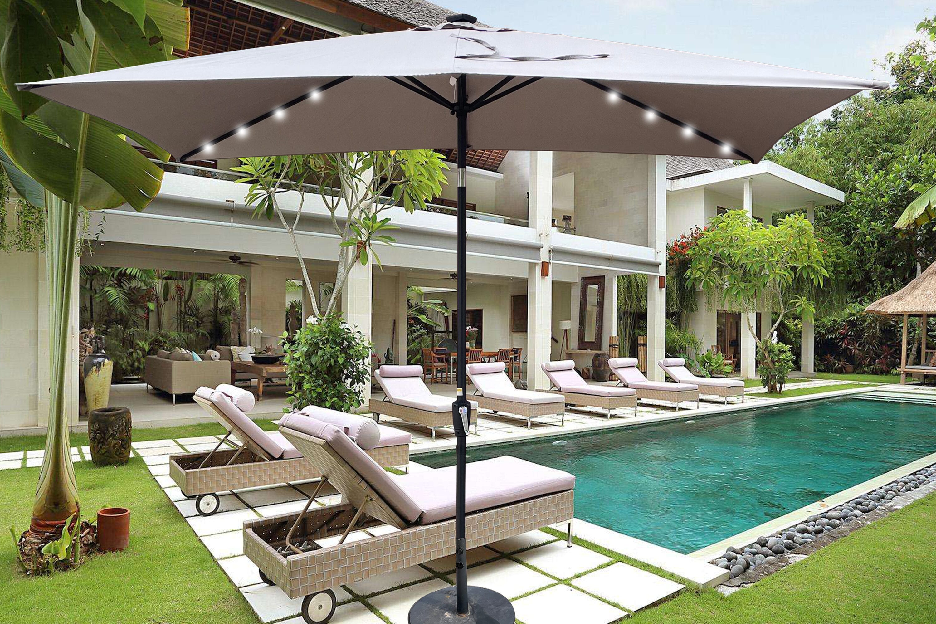 Tatayosi JL-690316 10 x 6.5inch Rectangular Patio Solar LED Lighted Outdoor Umbrellas with Crank and Push Button Tilt for Garden Backyard Pool