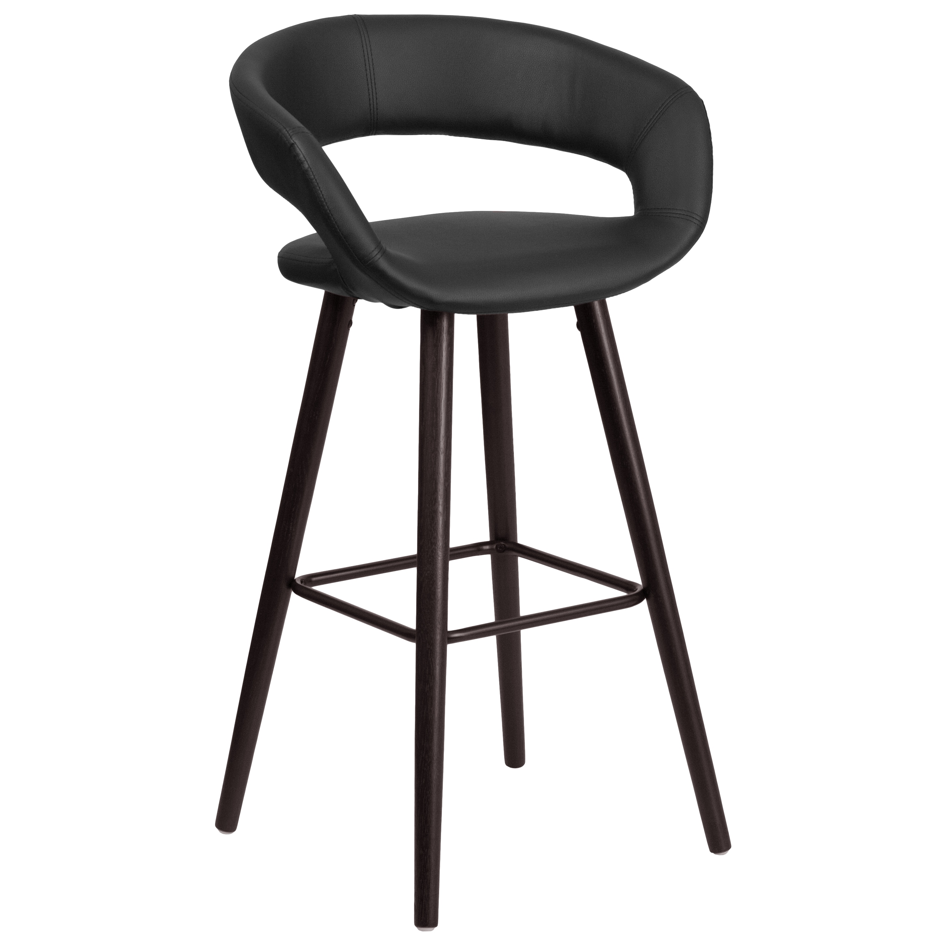 Flash Furniture 889142045212 Brynn Series Black 29.5-Inches H Bar height Round seat Upholstered Wood Bar Stool with Arms and Back