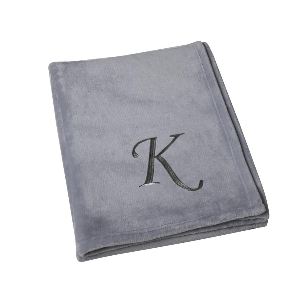 Swift Home SHTH1-003-K Super soft monogram embroidered throw Grey-K 50-in x 60-in Polyester Throw