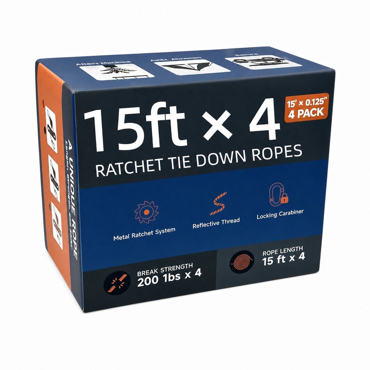Aoibox  15 FT Ratchet Rope Straps 4 Pack 1 8 in Reflective Paracord 550 Adjustable Tie Down for Camping Hammock Grow