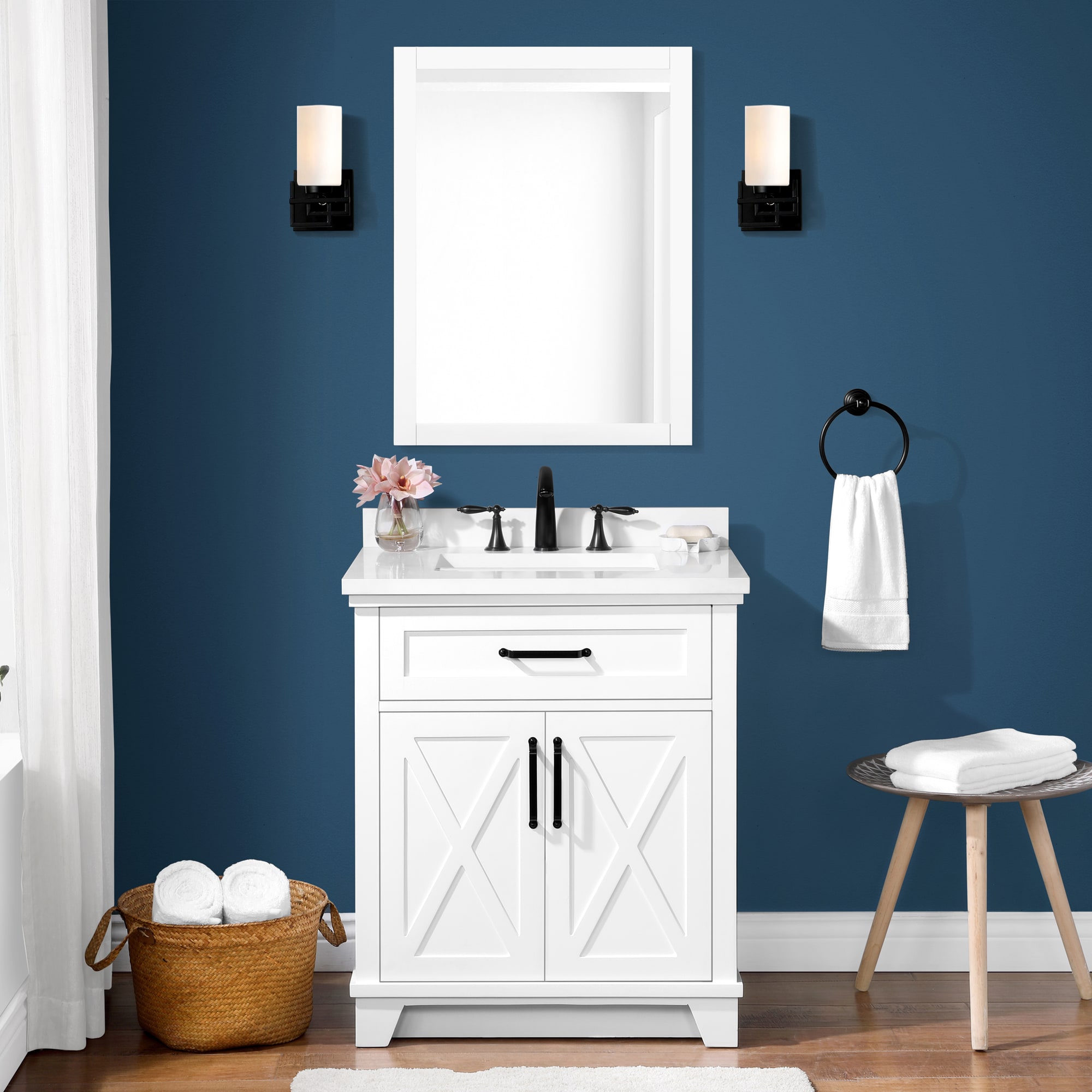 Ove Decors Ollie 30 W x 22 D Freestanding Bathroom Vanity with Sink and  Mirror, Midnight Blue