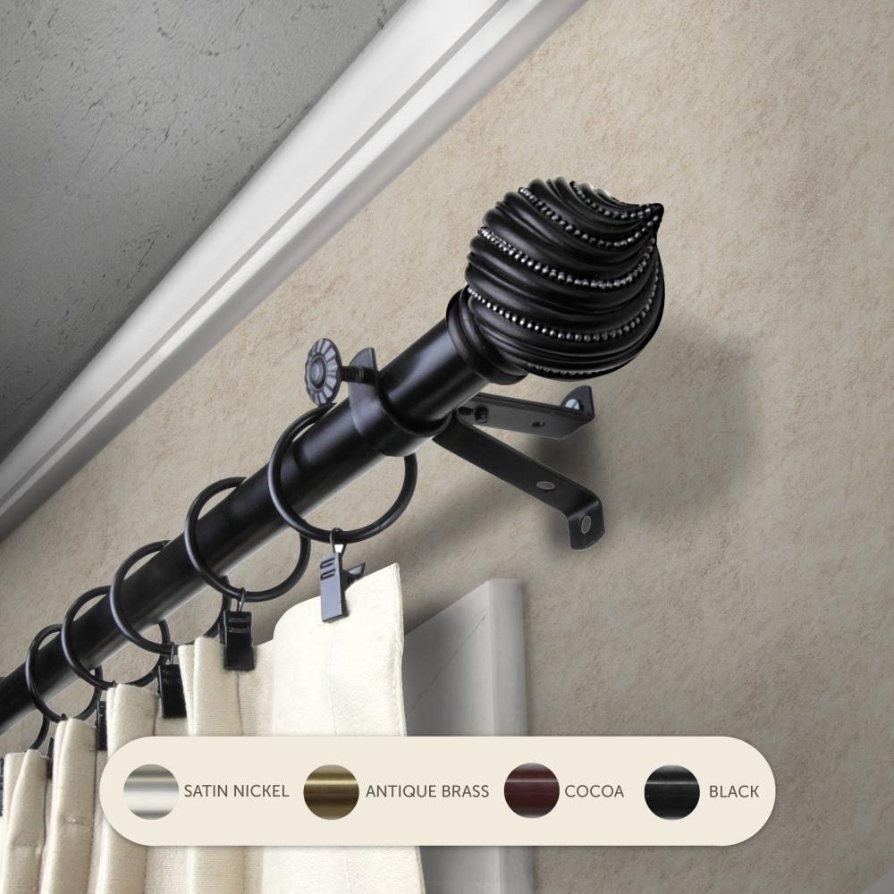 Hart & Harlow L4893-992 13/16-in Sergio 120-in to 170-in Black Steel Single curtain rod with Finials