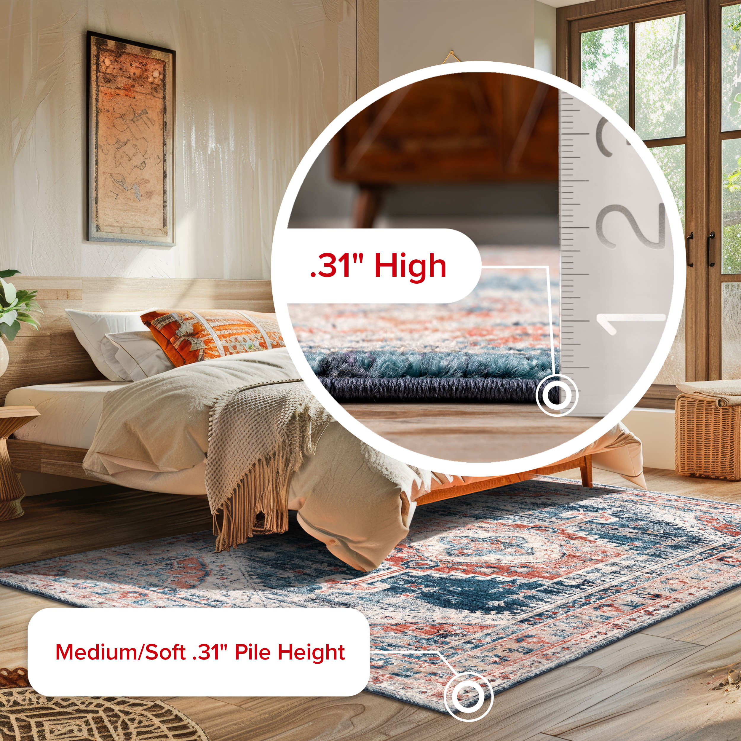 Regal Blue Medallion 4' x 6' Easy-Care Synthetic Area Rug