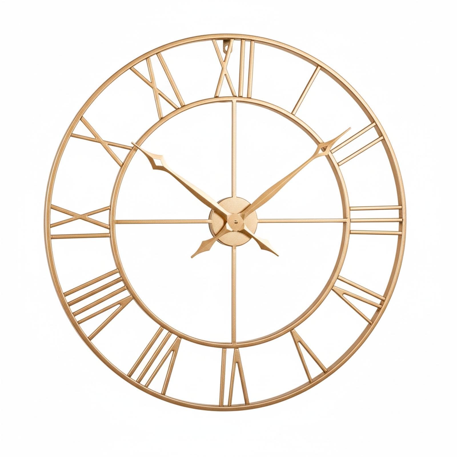 OMOMMD - Champagne Metal Wall Clock Large Roman Numeral Functional Decor Silent Accurate Easy Han...