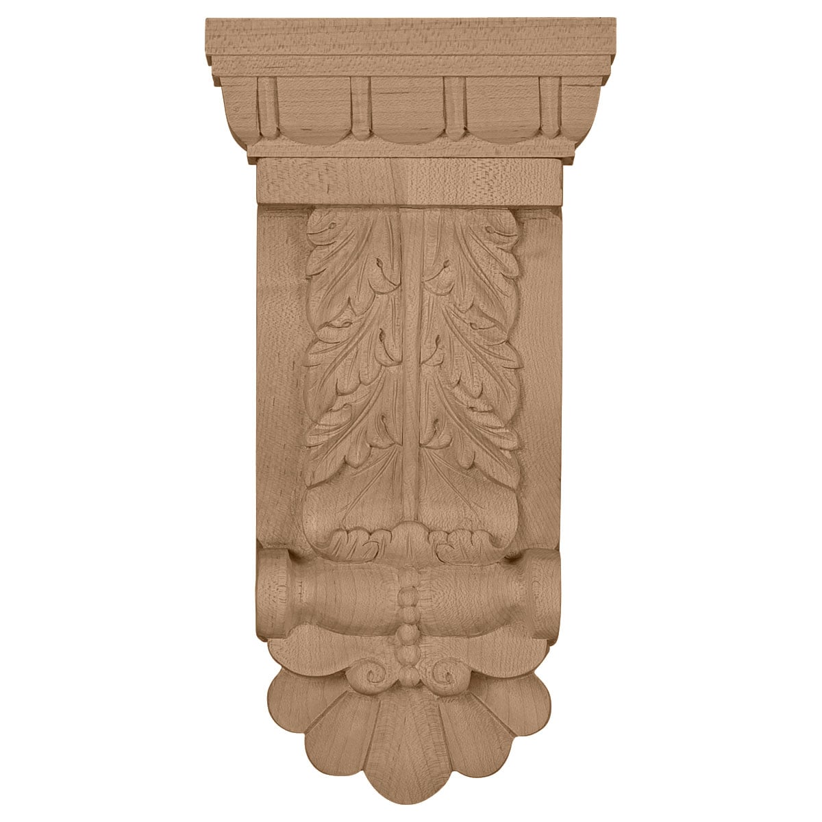 Alder Wood Thin Flowing Acanthus Decorative Corbel, 9.75"H