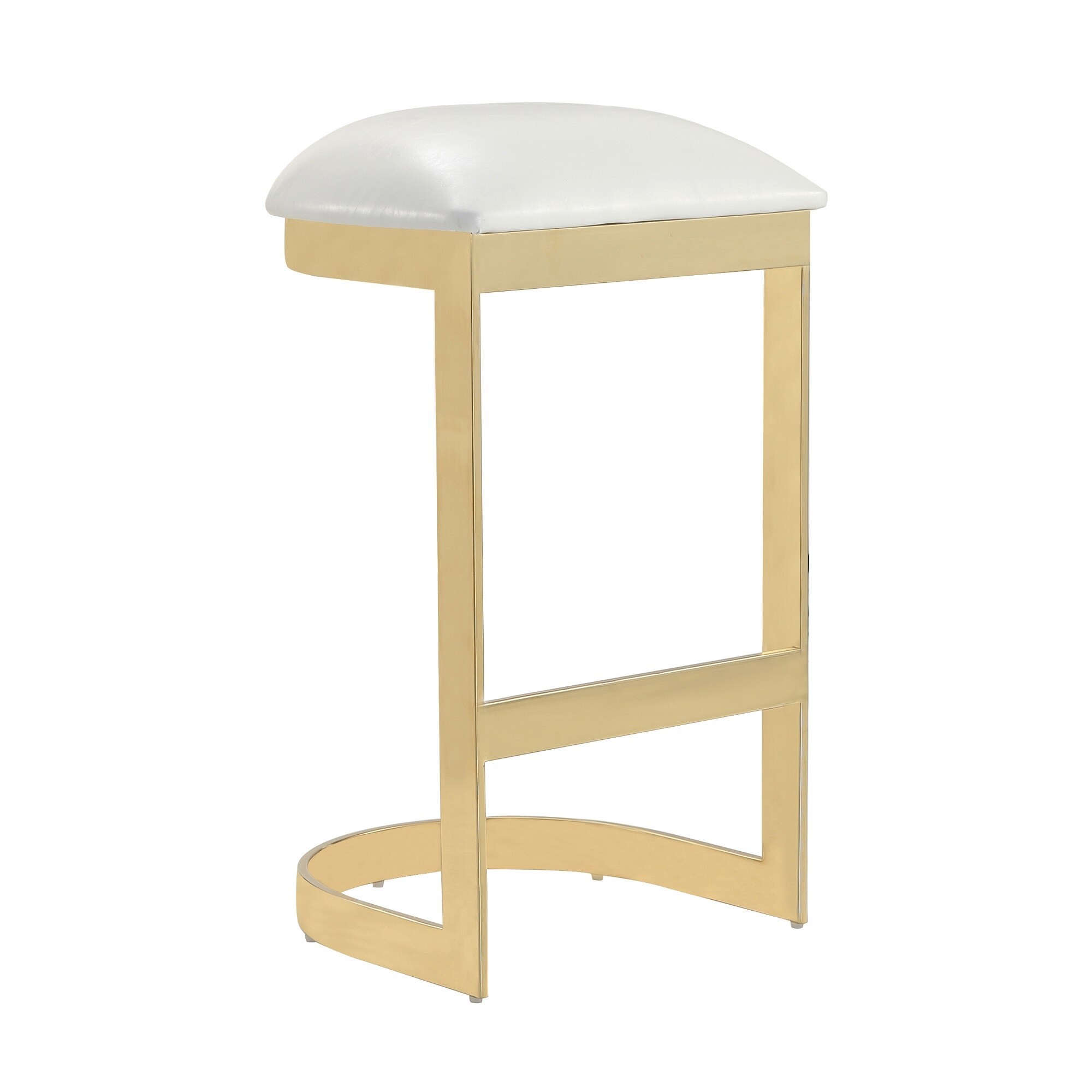 Manhattan Comfort Aura White and Polished Brass 28.54-in H Bar height  Upholstered Metal Bar Stool in the Bar Stools department at
