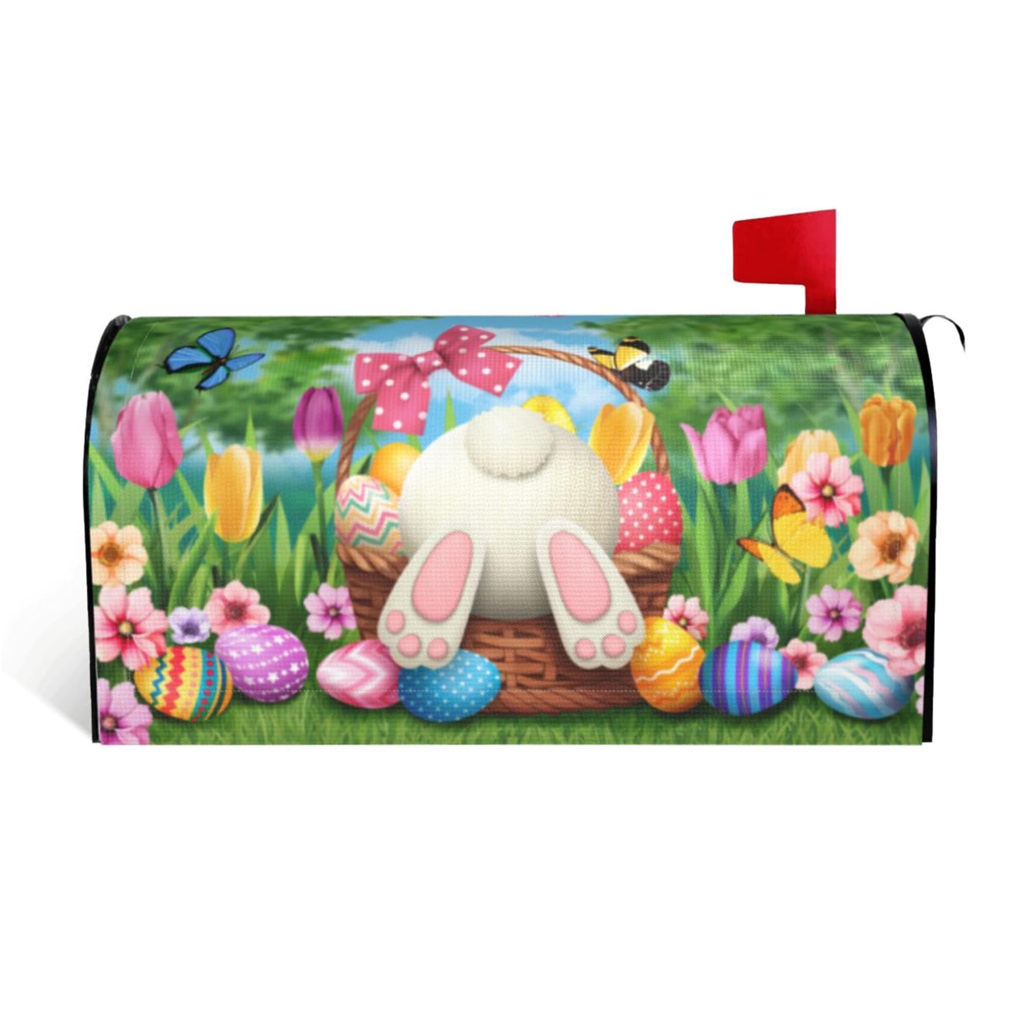 Lukvuzo  Easter Mailbox Cover Magnetic Welcome Bunny Rabbit Eggs Spring Mailbox Wrap for Garden Yard Home Decor Standard 21 x 18 Inches