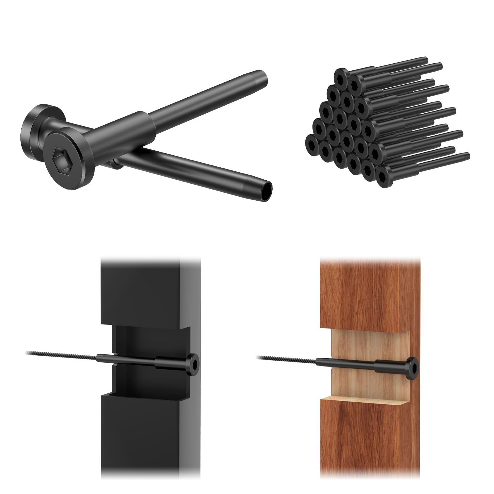Ahfiwaso  20Pack 1 8 Black Invisible Cable Railing Kit T316 Stainless Steel Invisible Receiver and Swage Stud End for Cable Railing Swage