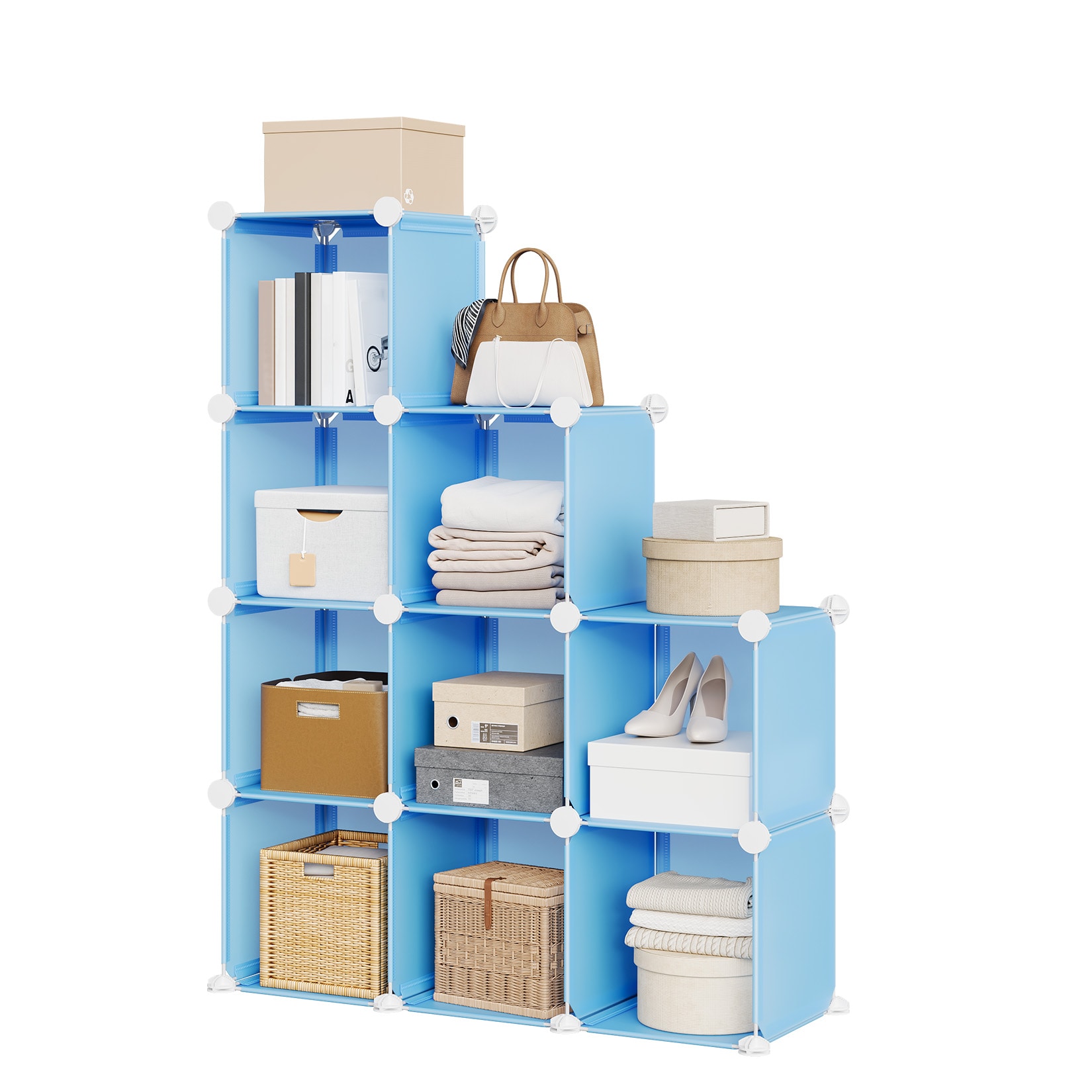 Garvee 9 Cube Storage Organizer Blue DIY Stackable Closet Storage Shelves Modular Clothes Organizer Shelving for Bedroom Living Room Office