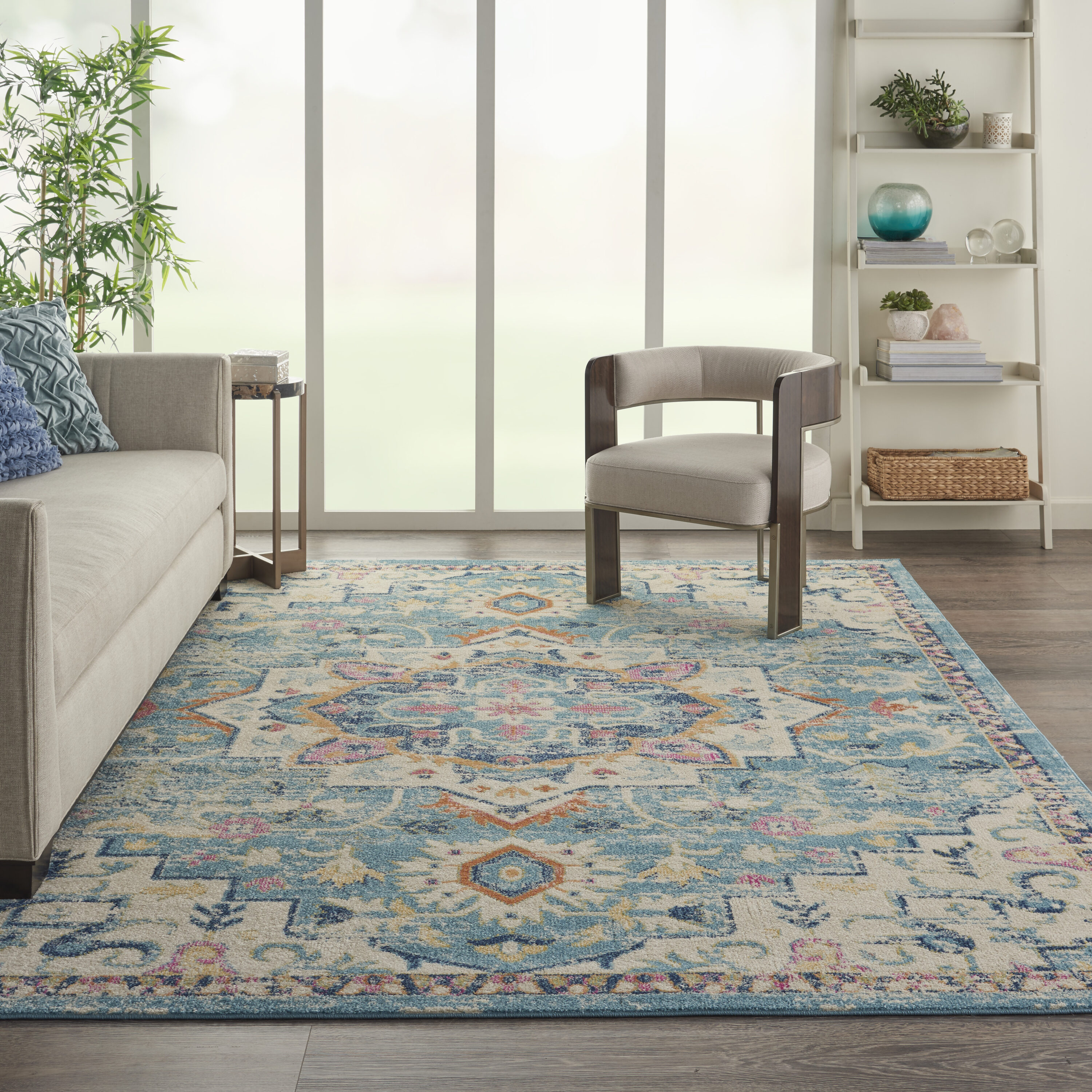 Nourison 99446748027 Passion 8 x 10 (ft) Loomed Polypropylene Ivory/light blue Rectangular Indoor Abstract Area rug