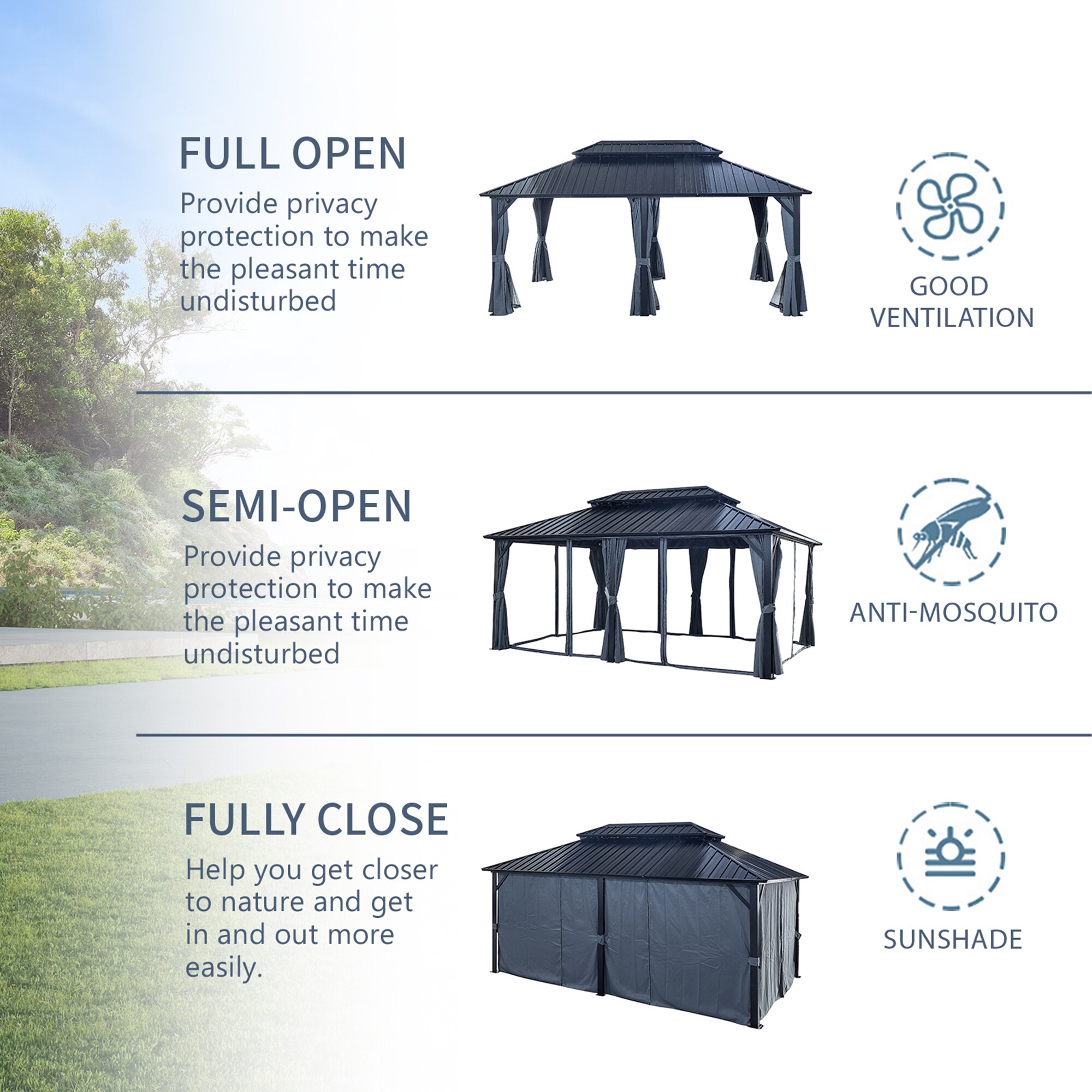 SINOFURN SYE350020GY Wood-Resin-Gazebos - View #3