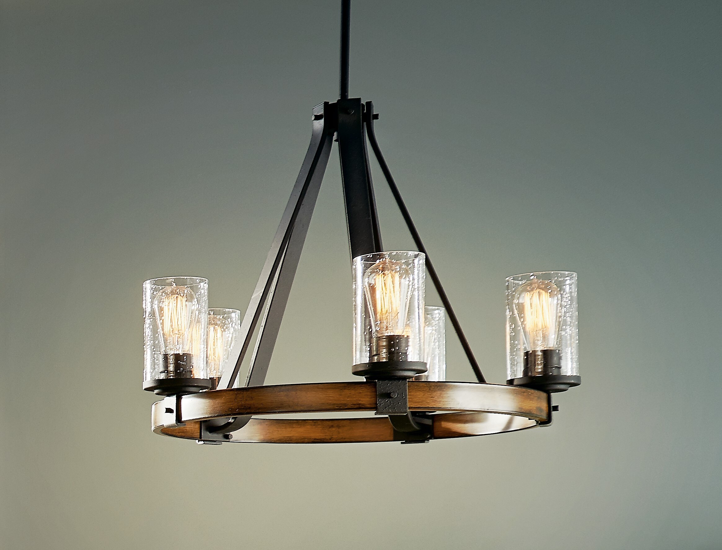 Kichler Barrington 5-Light Distressed Black and Wood Tone Rustic Dry Rated Chandelier