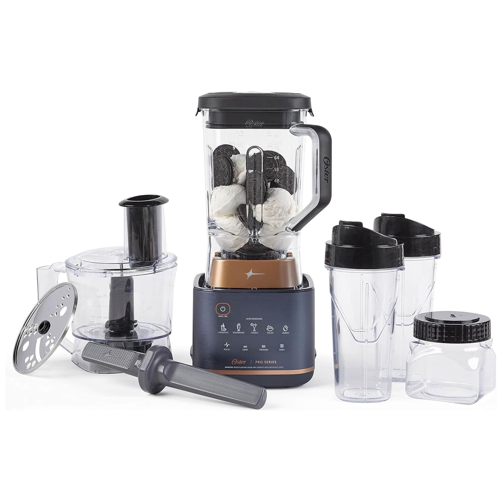 Oster 412332 Pro Series Kitchen System with XL 9 Cup Tritan Jar 2 Blend-n-Go Cups and Mini Jar Dark Blue