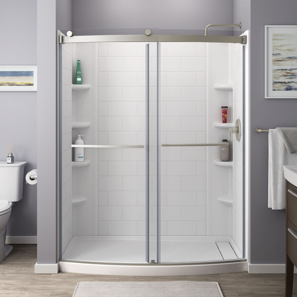 American Standard Elevate Brushed Nickel 57-in W x 72-in H Frameless Clear Glass Bypass Sliding Shower door