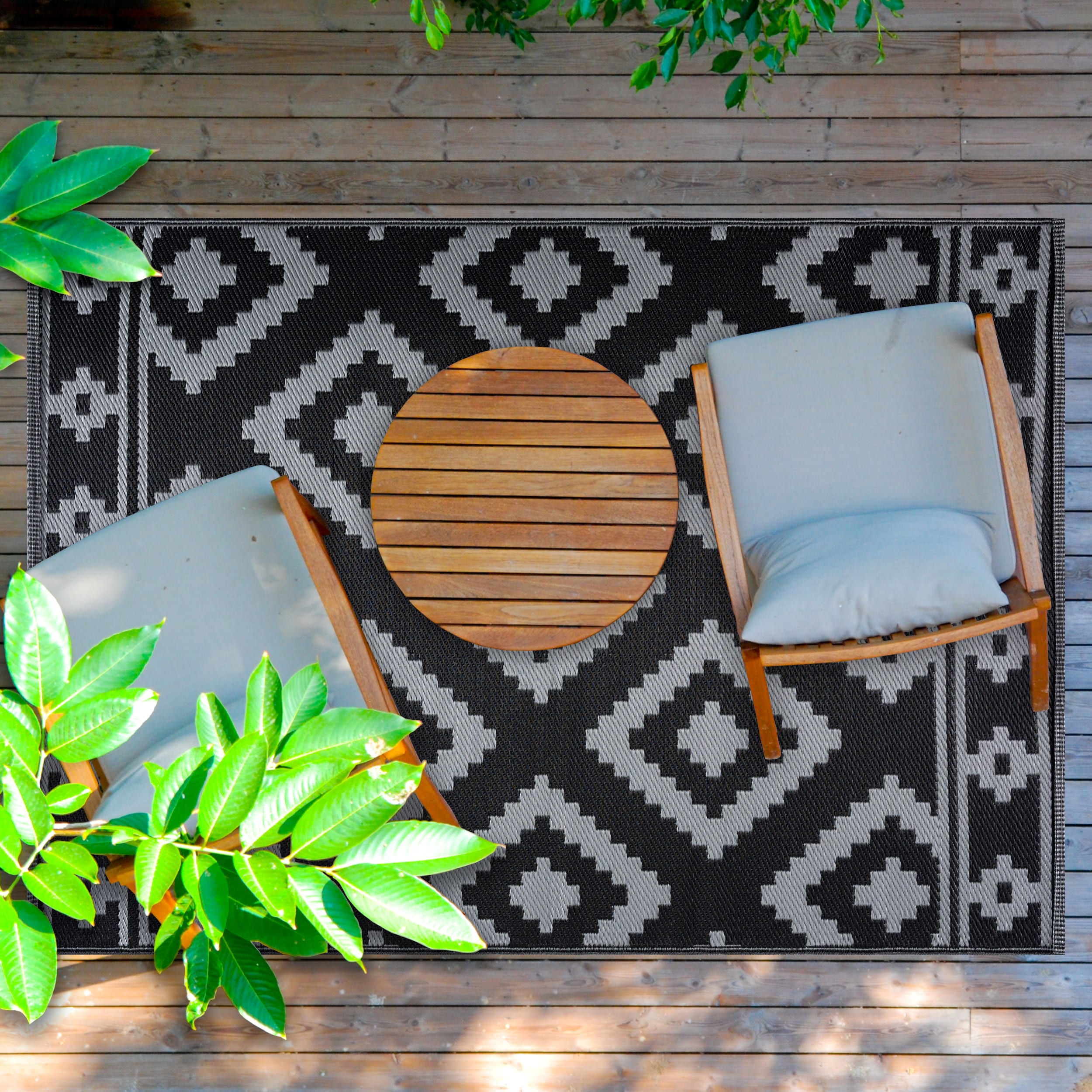 Playa Rug PLY-R-MLN-BG-4X6 4 x 6 (ft) Knotted Polypropylene Milan-BlackGray Rectangular Indoor/Outdoor Geometric Area rug