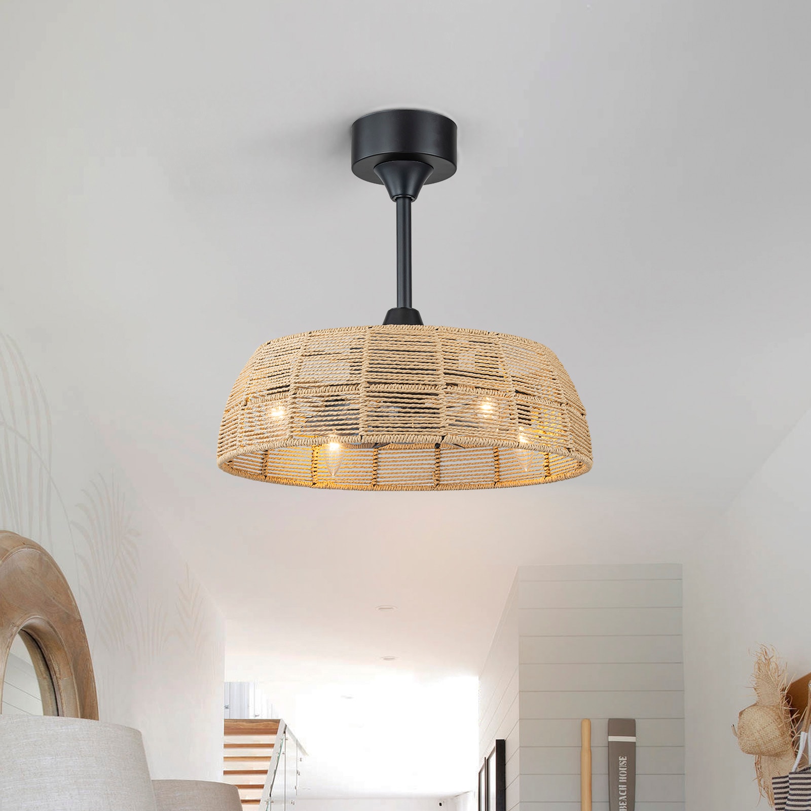 LLHZSY 13.4-in Matte Black with Ceiling Fan With Light and Remote Control Included 5 -Blade