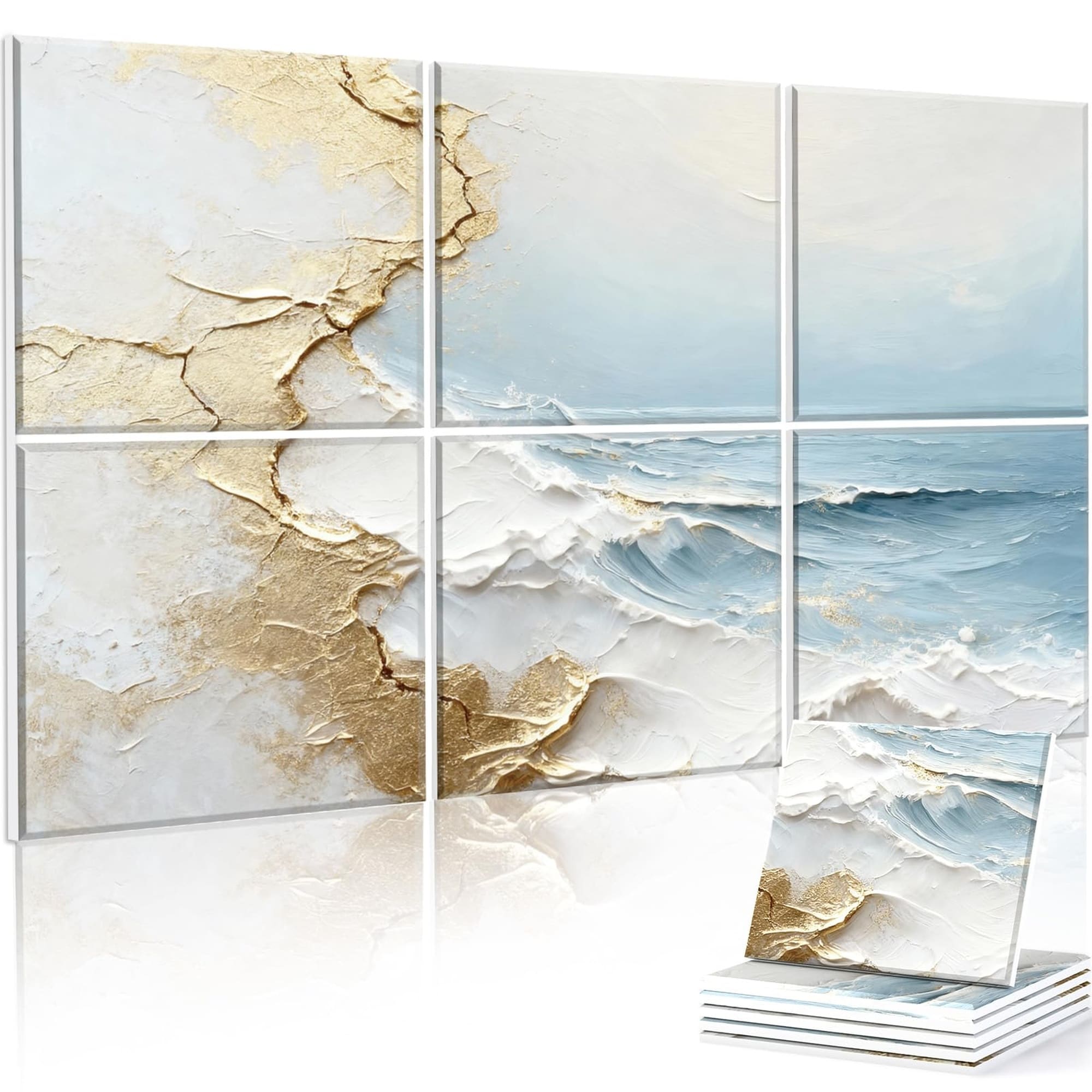 Angel Sar - 47.2x27 Inch Gilded Surf Art Acoustic Panels Decorative Sound Absorbing Wall Art for ...