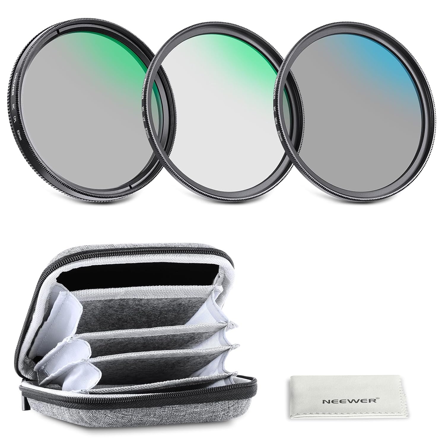 NEEWER 82mm Lens Filter Kit with UV CPL ND4 Filters Multi-Coated Optical Glass Aluminum Frame Storage Case and Cleaning Cloth for DSLR Camera Lenses