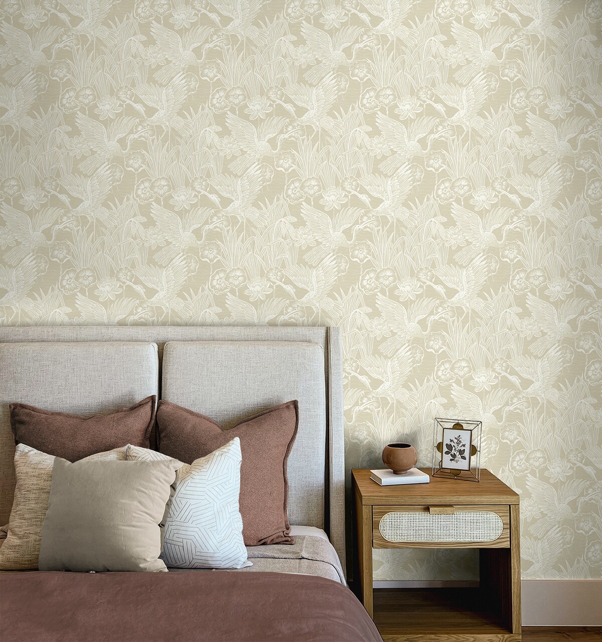 Sand Floral Heron Self-Adhesive Vinyl Wallpaper